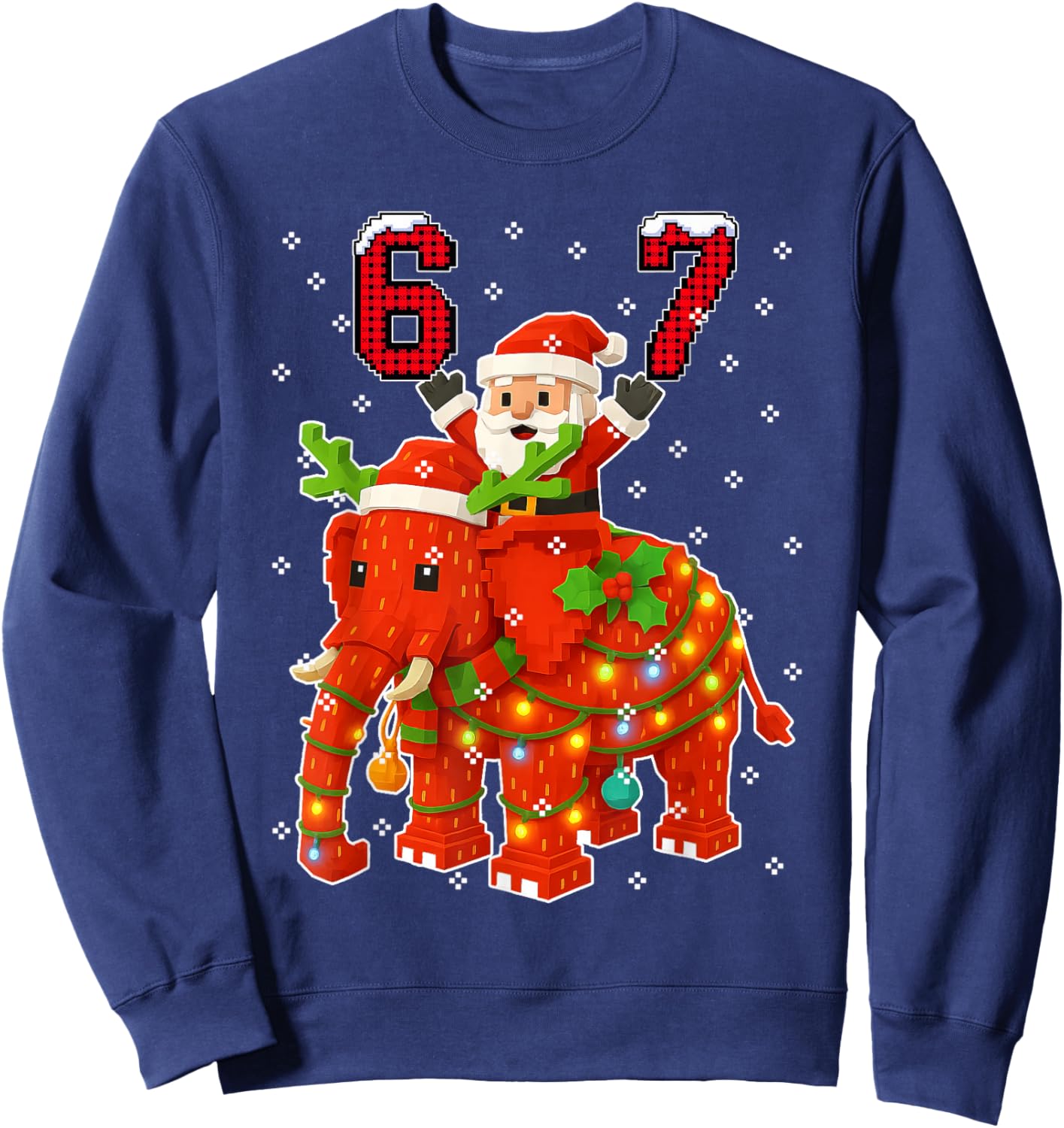 Funny 67 Meme Xmas Santa Riding Strawberry Elephant Brainrot Sweatshirt - Sweatshirt | Navy
