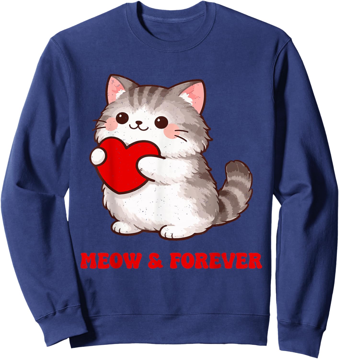 Valentines Day Meow & Forever Cat Lover Matching Design Sweatshirt - Sweatshirt | Navy