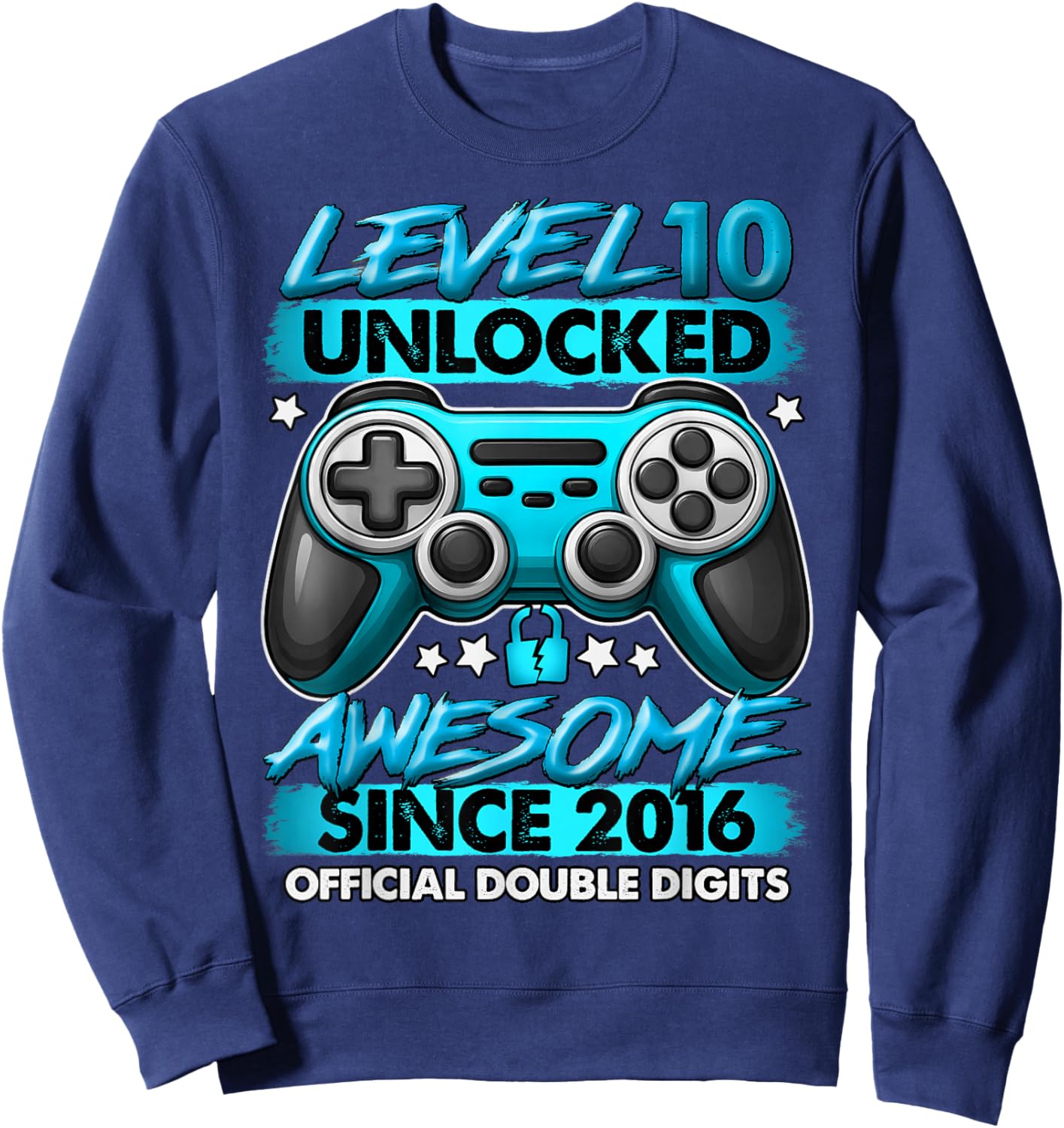 Official Double Digits Level 10 Unlocked 10th Birthday Boy Sweatshirt - Sweatshirt | Navy