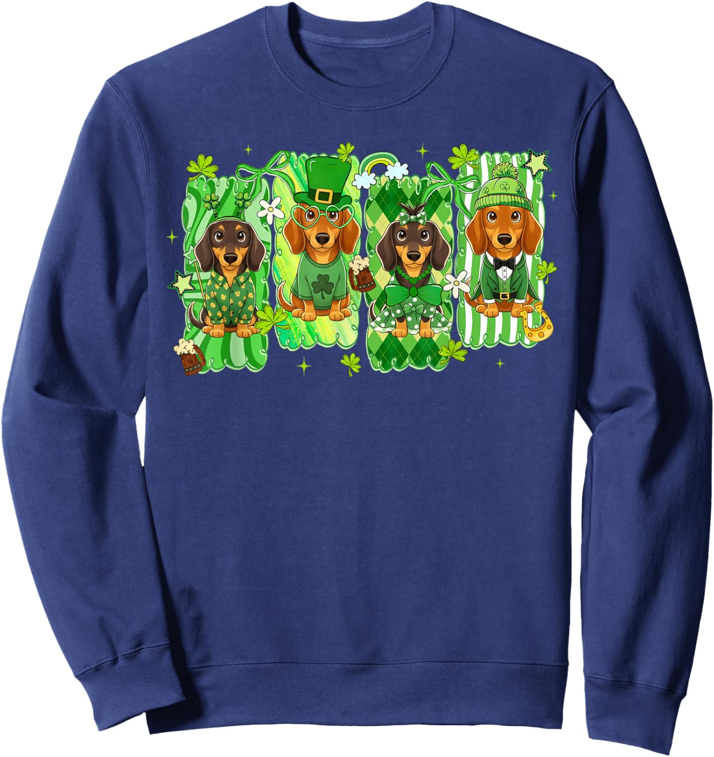 St. Patricks Day Lucky Cute Dachshund Preppy Irish Girl Kid Sweatshirt - Sweatshirt | Navy