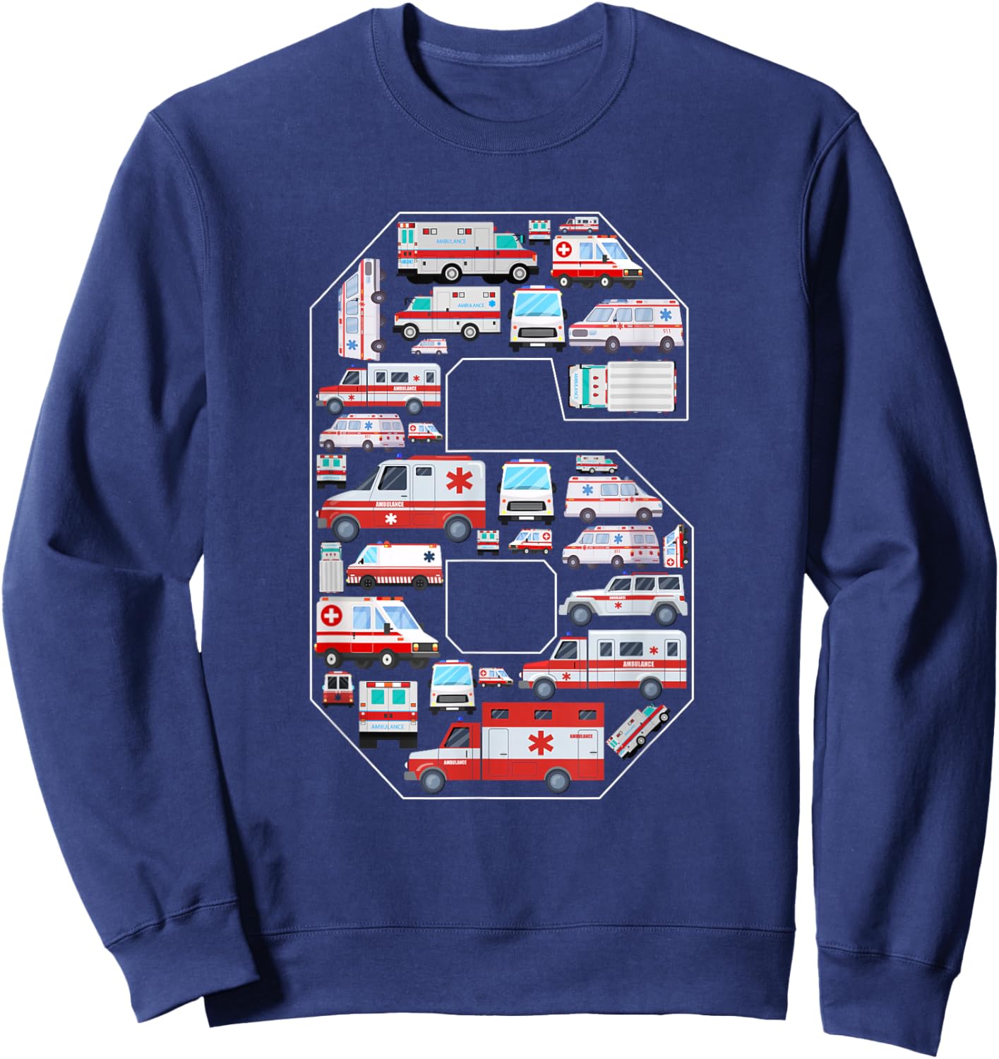 6 Years Old Kids 6th Birthday Ambulance Themed Party Sweatshirt - Sweatshirt | Navy