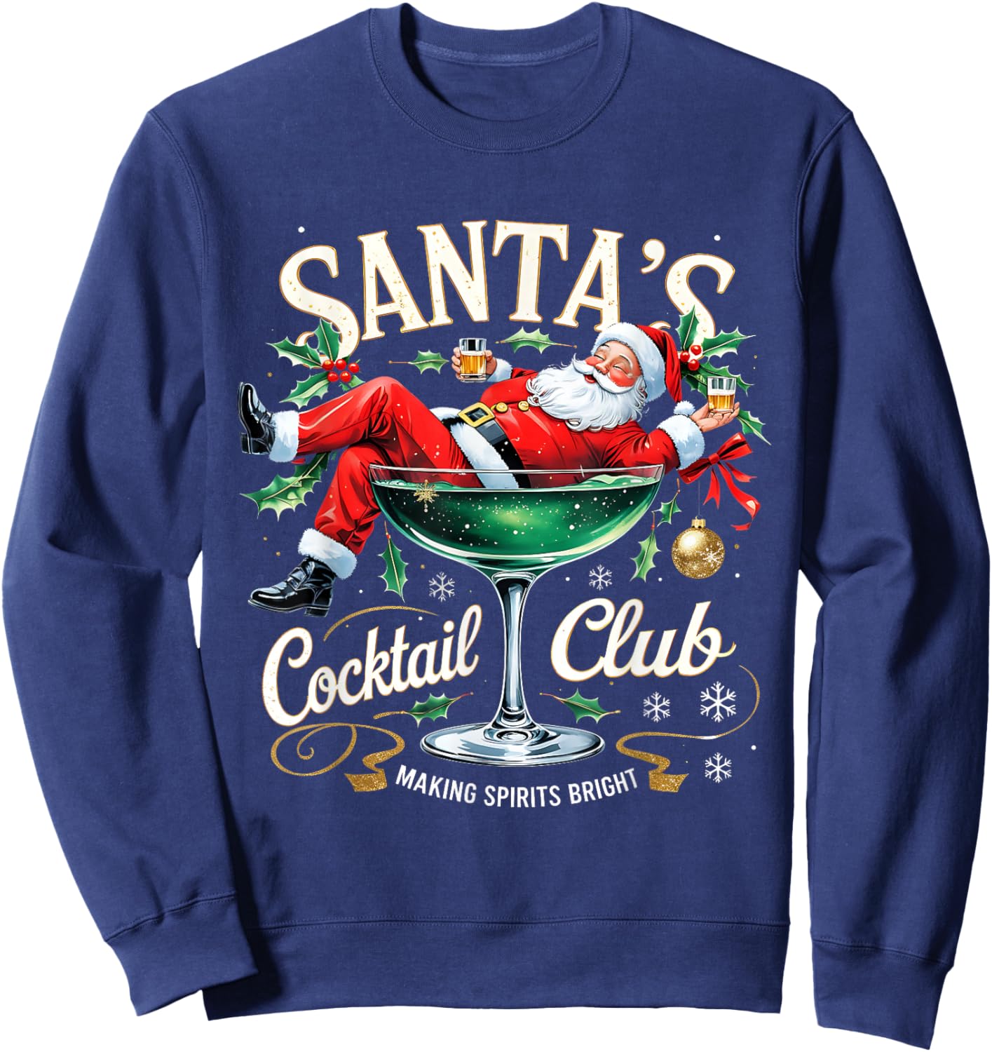 Santa’s Cocktail Club Christmas Party Design Sweatshirt - Sweatshirt | Navy
