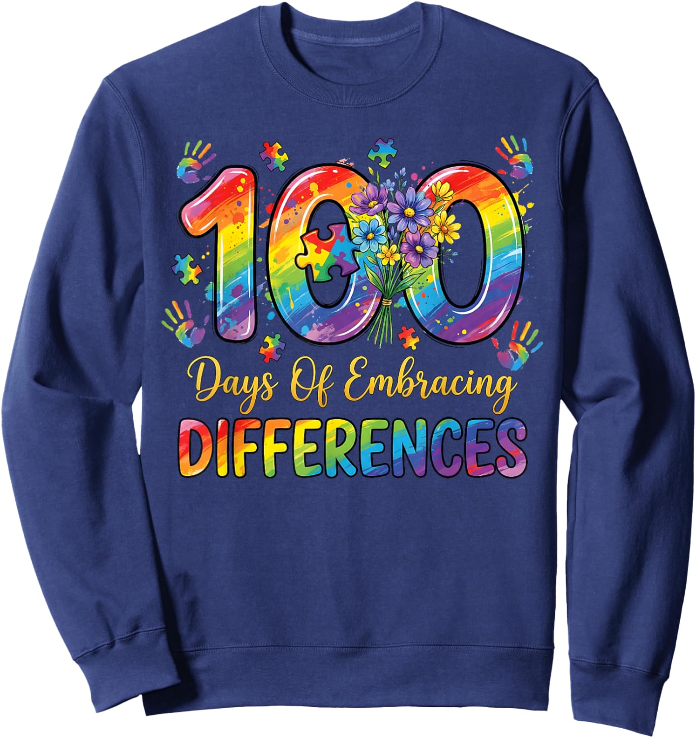 100 Days of School Teacher Autism Awareness 100th Day Sweatshirt - Sweatshirt | Navy