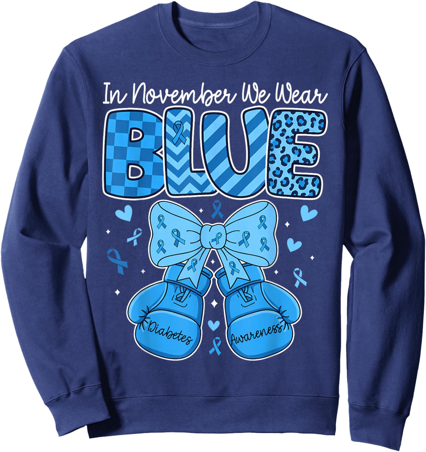We Wear Ribbon Blue Boxing Gloves Diabetes Awareness Girls Sweatshirt - Sweatshirt | Navy