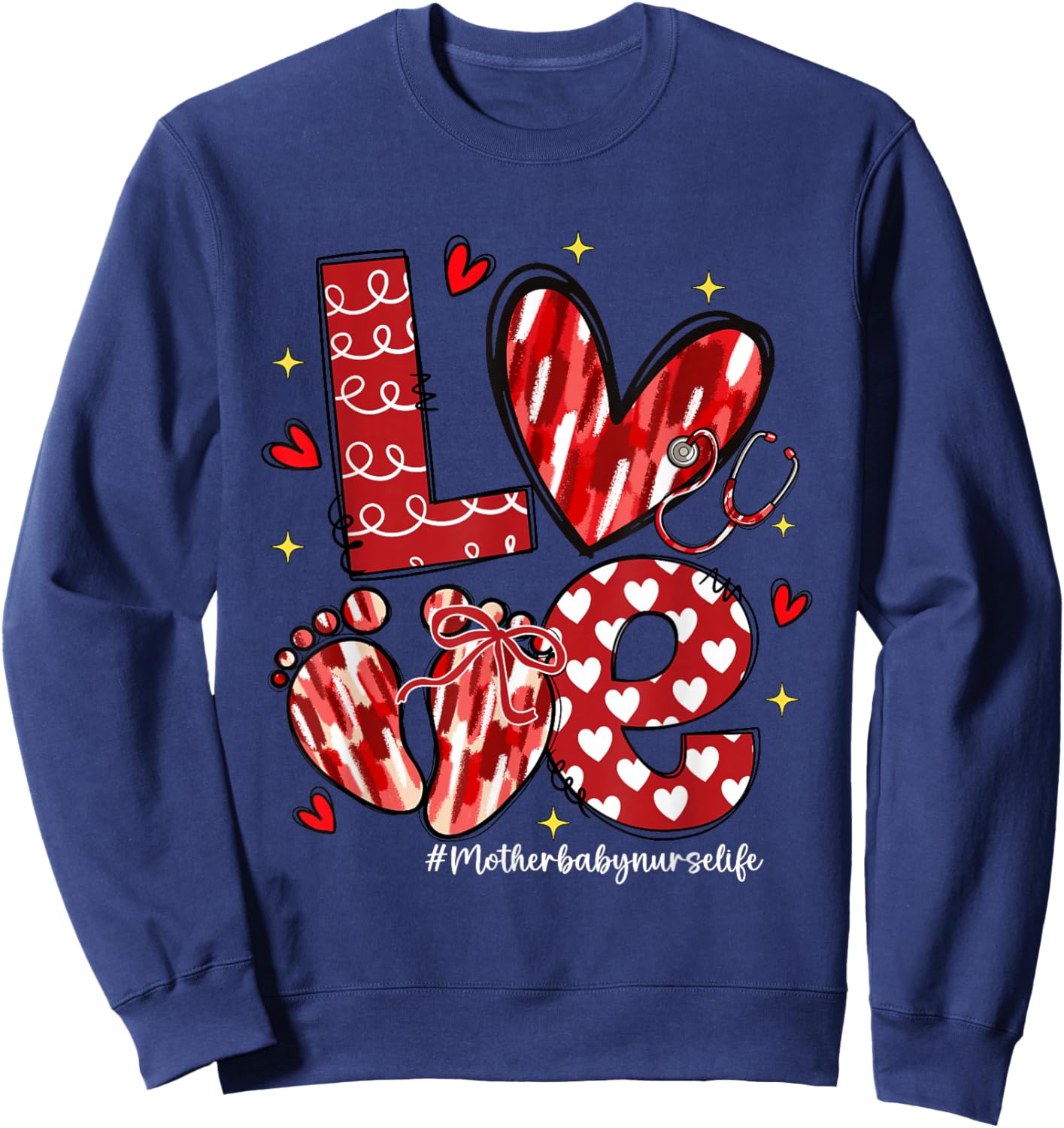 Love Mother Baby Nurse Life Stethoscope Bow Hearts Sweatshirt - Sweatshirt | Navy