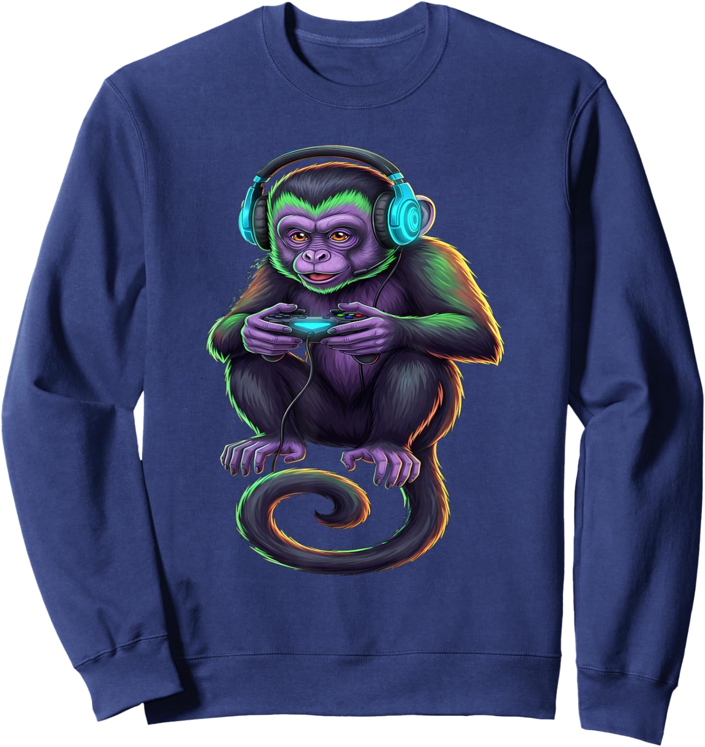 Monkey Gaming Animal Video Games Funny Monkey Sweatshirt - Sweatshirt | Navy