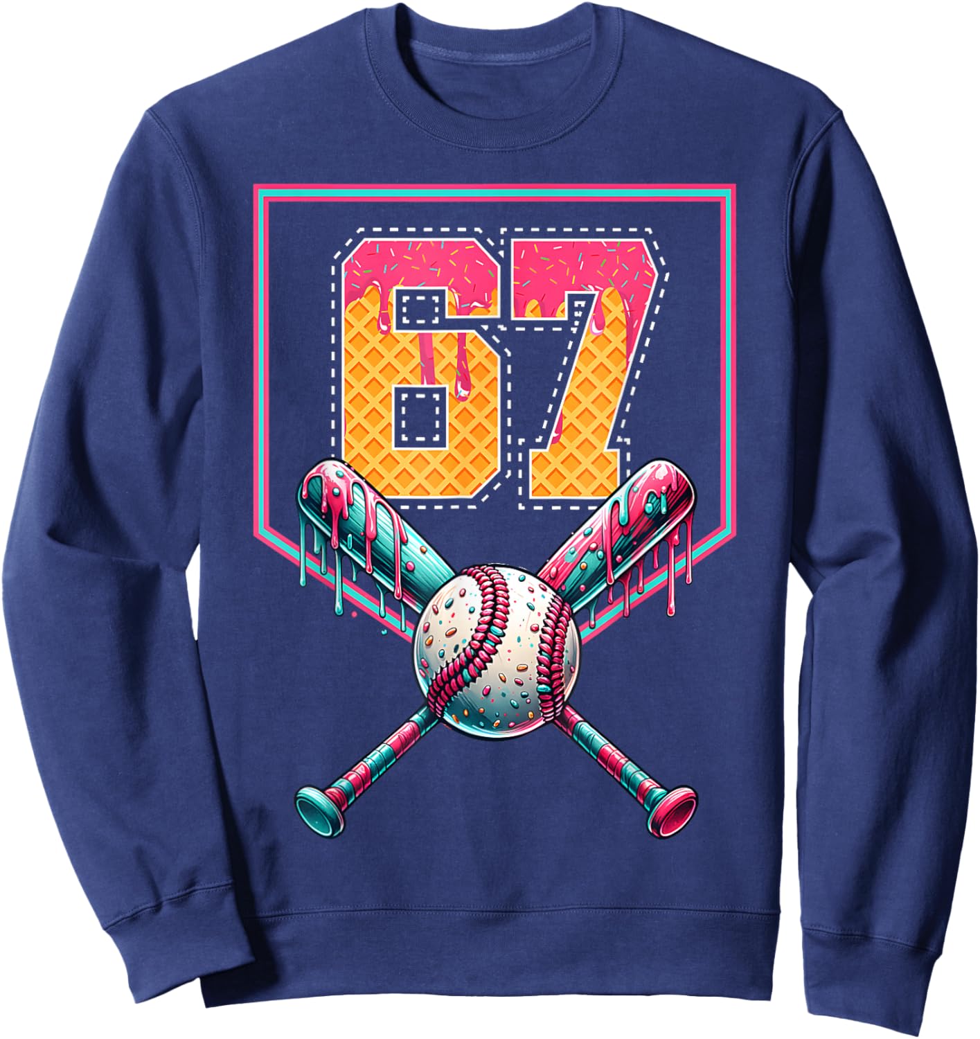 67 Ice Cream Drip Meme Six Seven Gen Alpha Slang Mason Meme Sweatshirt - Sweatshirt | Navy