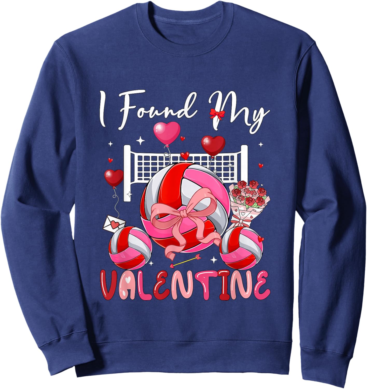 I Found My Valentine Volleyball Equipment Bow Tie Player Sweatshirt - Sweatshirt | Navy