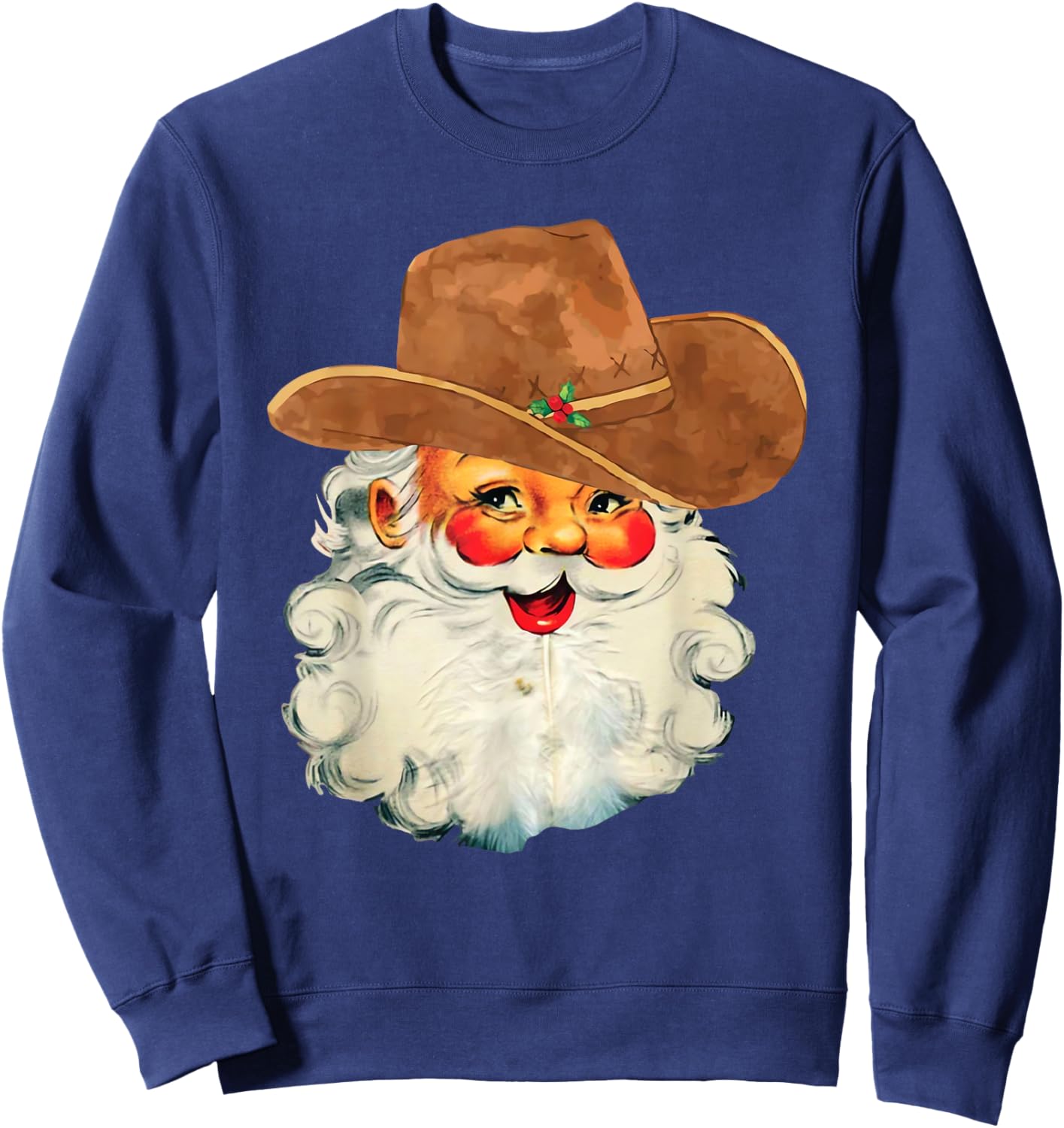 Retro Vintage Cowboy Santa Claus Face Rodeo Western Xmas Sweatshirt - Sweatshirt | Navy