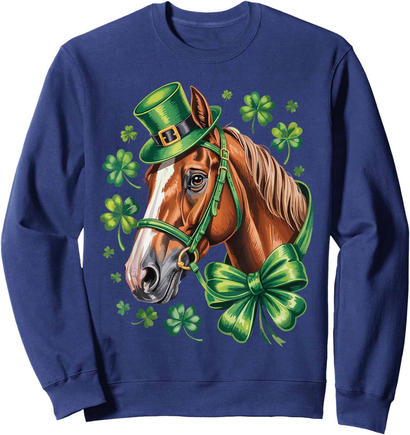 St. Patrick’s Day Equestrian Horse Lover Shamrock Horses Sweatshirt - Sweatshirt | Navy