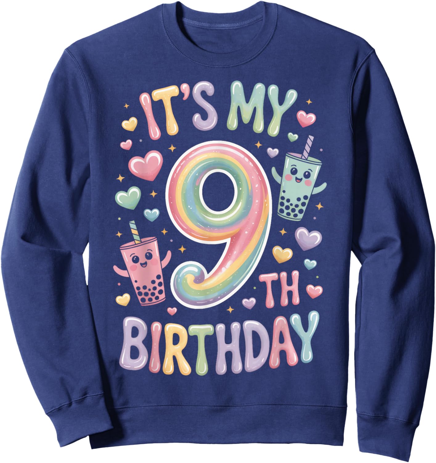 Its My 9th Birthday Boba Tea Lovers 9 Year Old Party Sweatshirt - Sweatshirt | Navy
