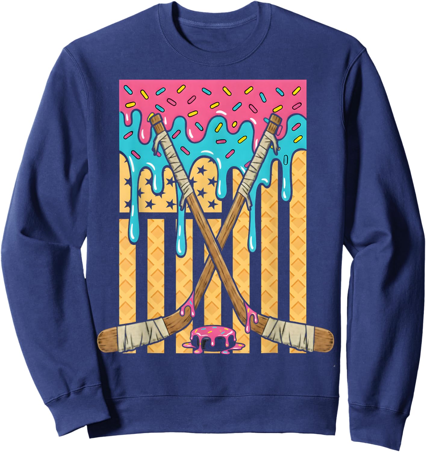 Ice Hockey Ice Cream Drip Boys American Flag Youth Players Sweatshirt - Sweatshirt | Navy