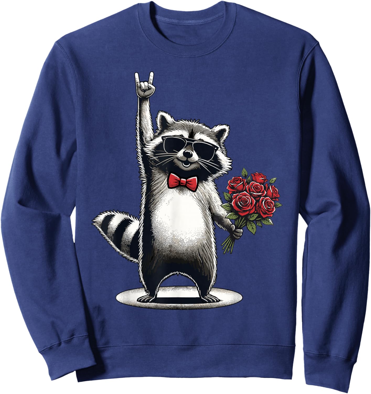 Funny Raccoon Rock On Men Women Kids St. Valentine's Day Sweatshirt - Sweatshirt | Navy