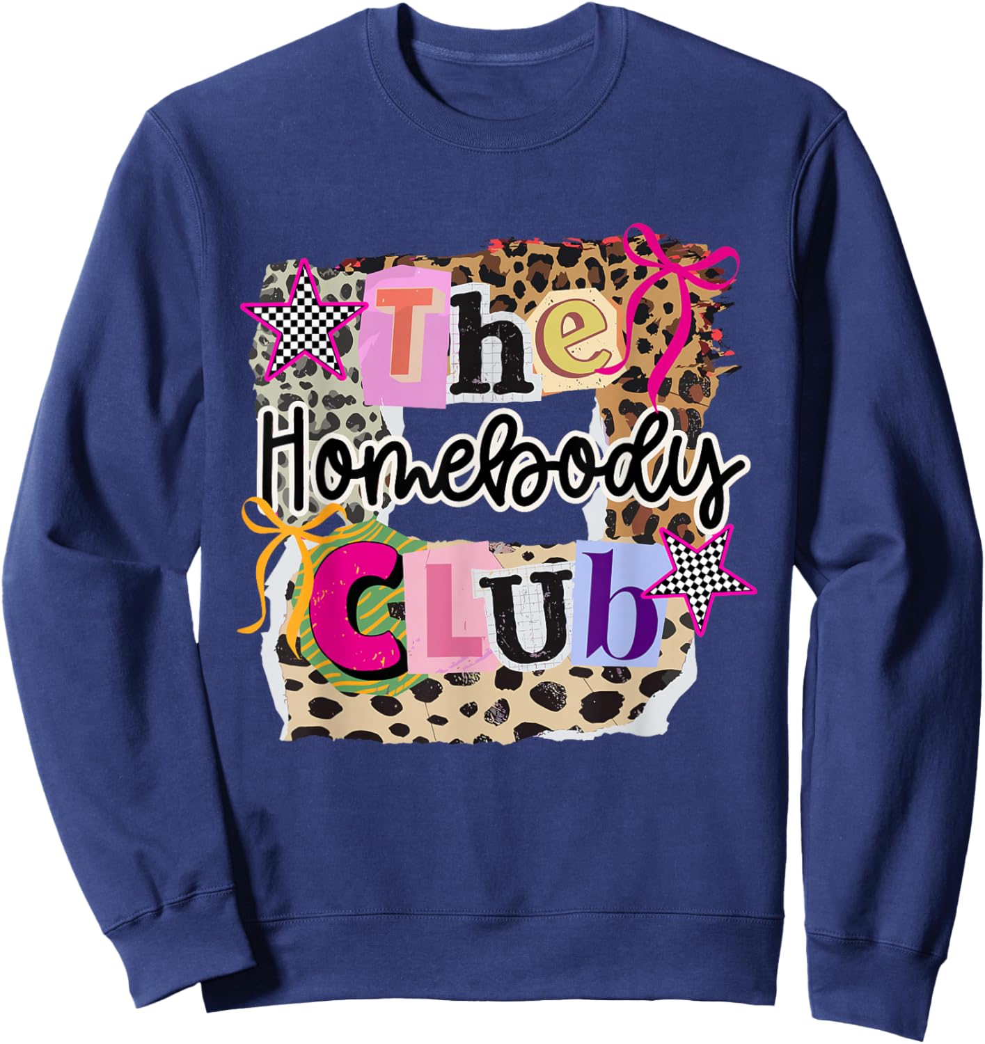 The Homebody Club Collage Leopard Home Lover Girly Sweatshirt - Sweatshirt | Navy