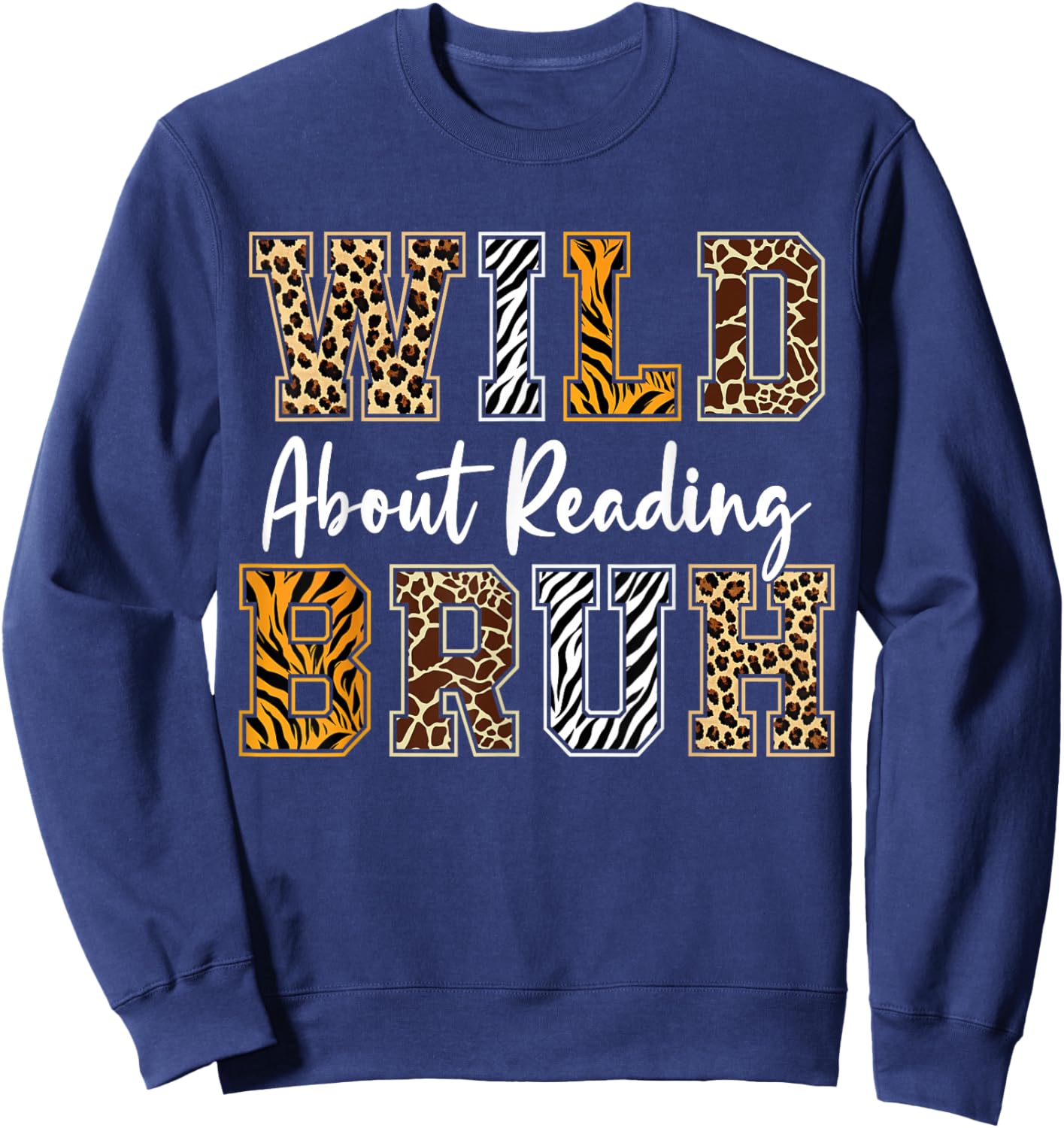 Boys Animal Print Clothes Wild About Reading Kids Book Lover Sweatshirt - Sweatshirt | Navy