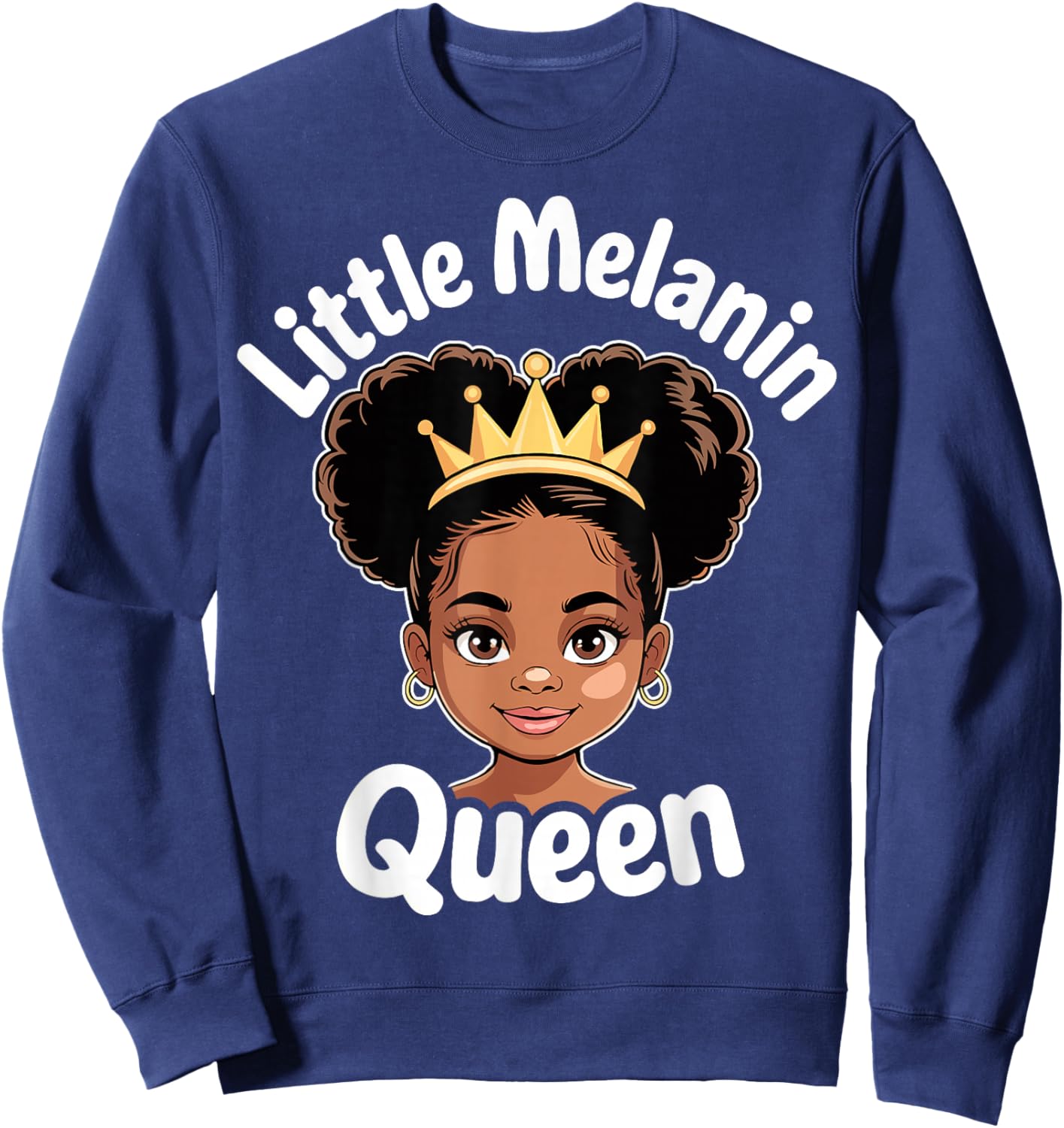 Little Melanin Queen African Girl Black History Month Sweatshirt - Sweatshirt | Navy