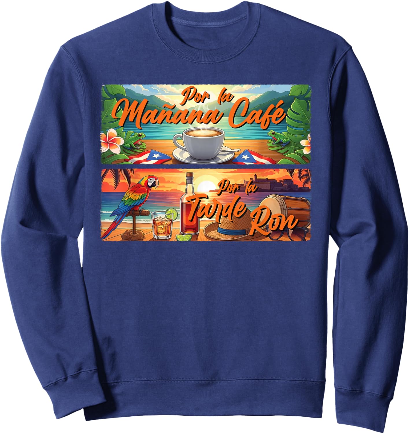 Por La Manana Cafe Puerto Rican Coqui Boricua Coffee PR Sweatshirt - Sweatshirt | Navy