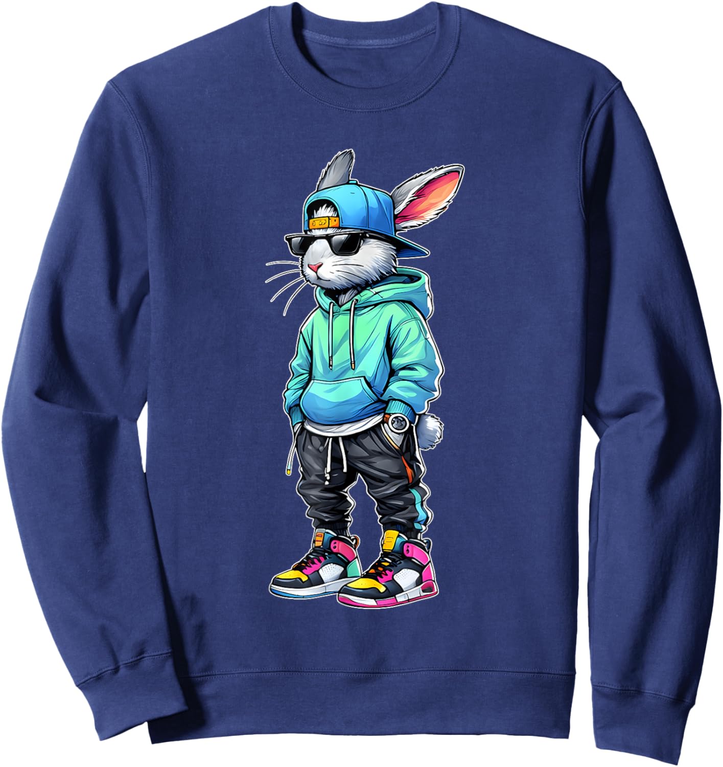 Bunny Face with Sunglasses Easter Day for Boys Men Kids Sweatshirt - Sweatshirt | Navy