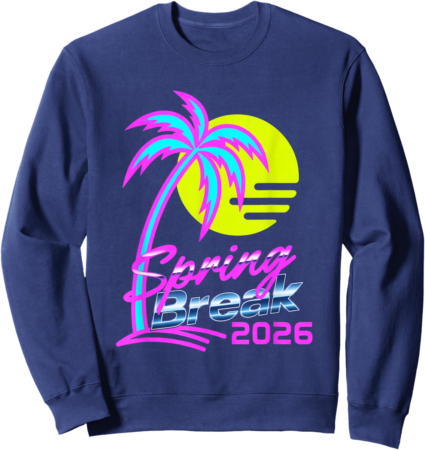 Spring Break 2026 80s Style Palm Tree Beach Party Sweatshirt - Sweatshirt | Navy