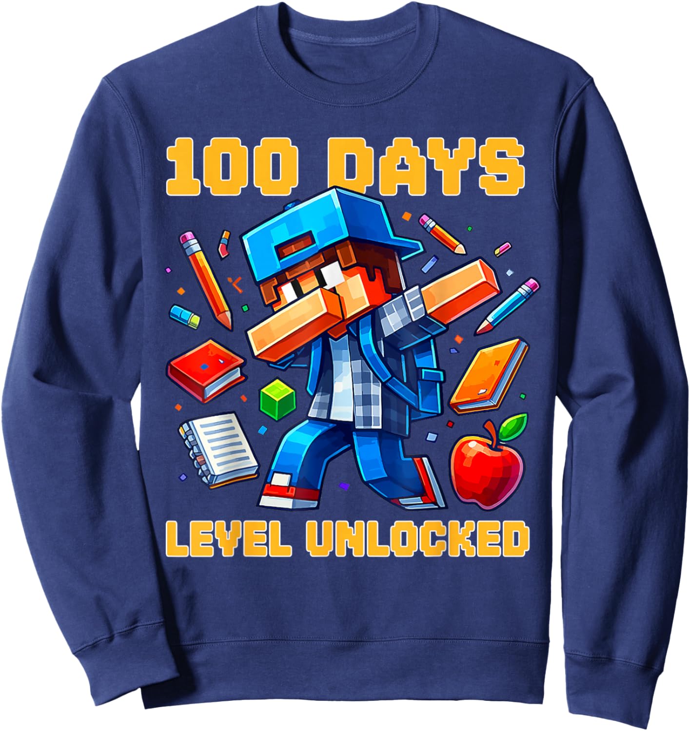 100 Days Level Unlocked Gaming 100 Days of School Boys Gamer Sweatshirt - Sweatshirt | Navy