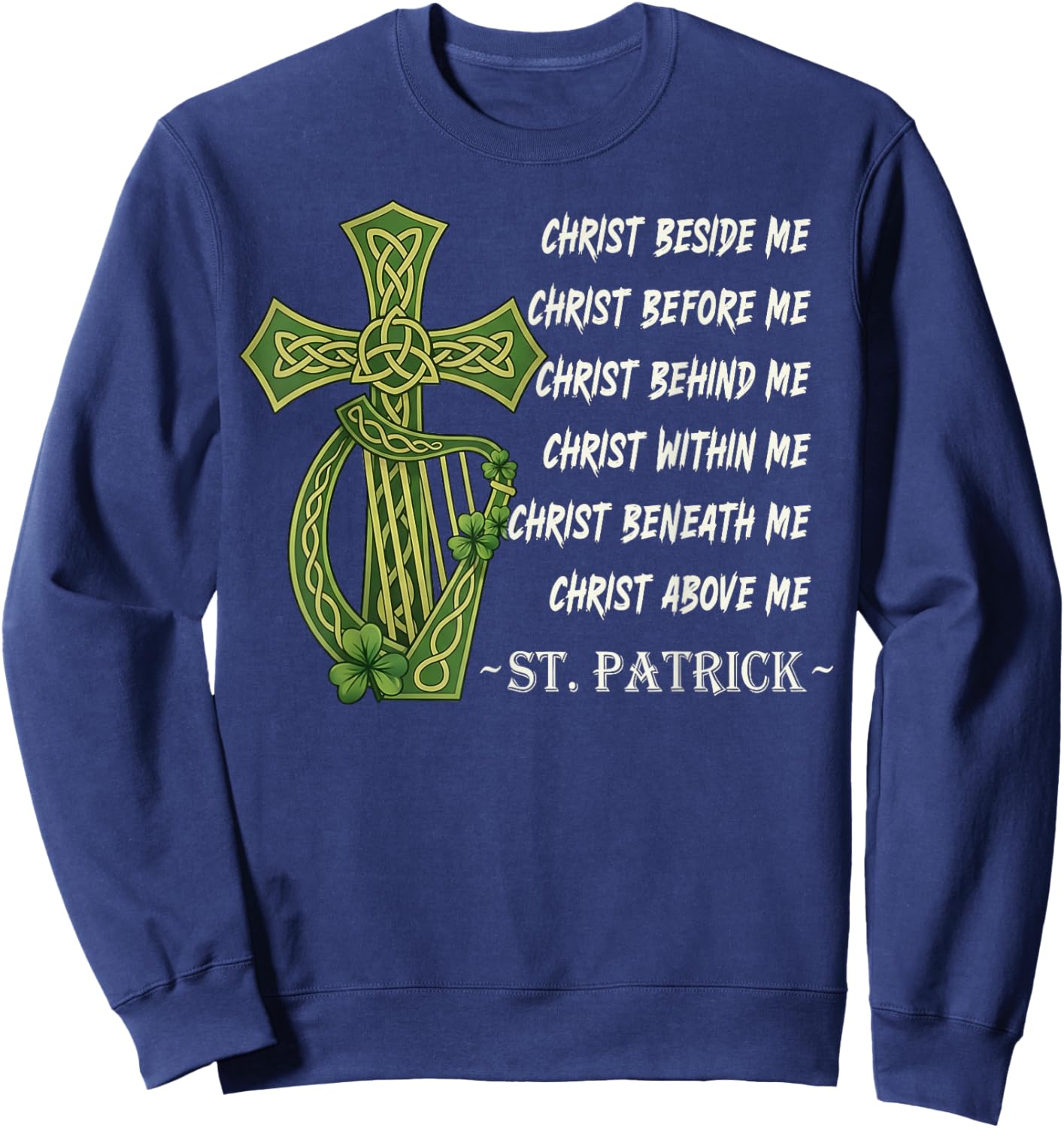 Religious Christian Celtic Cross Harp Christ St Patricks Day Sweatshirt - Sweatshirt | Navy