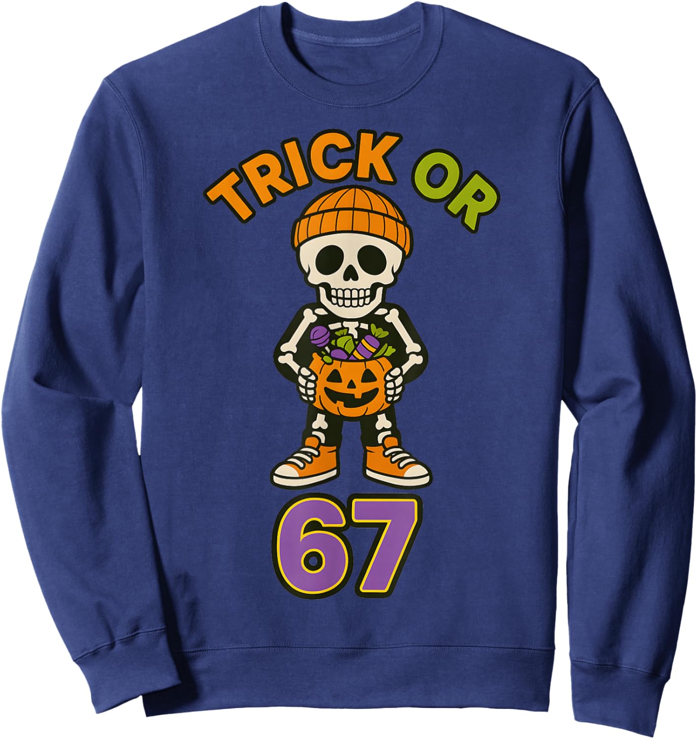 Funny 67 Halloween Trick Or Treat Skeleton Boys Six Seven Sweatshirt - Sweatshirt | Navy