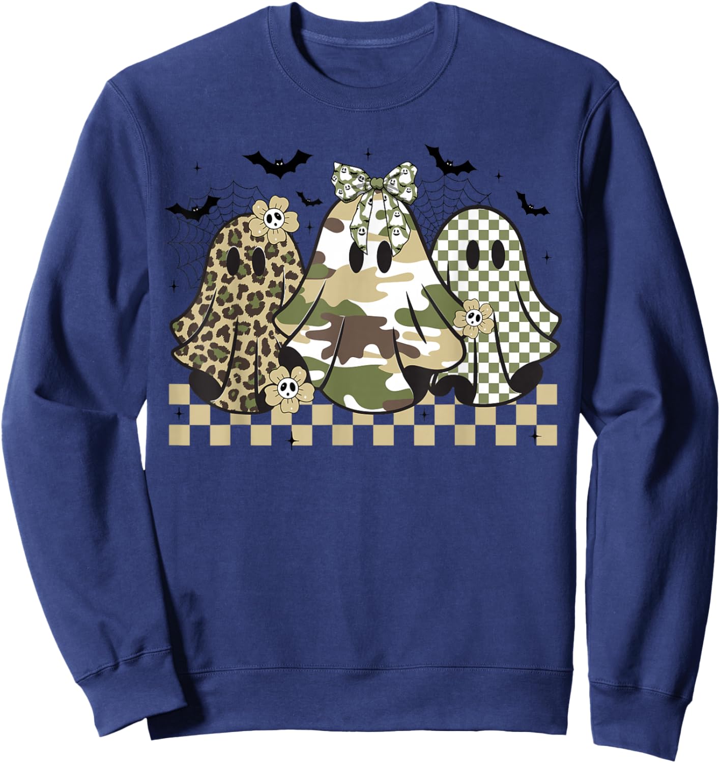 Ghost Coquette Bow Camo & Leopard Print Halloween Women Sweatshirt - Sweatshirt | Navy