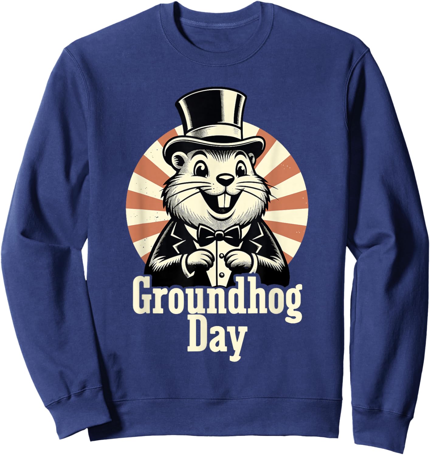 Punxy Phil's Groundhog Day February 2nd Holiday Retro Sweatshirt - Sweatshirt | Navy