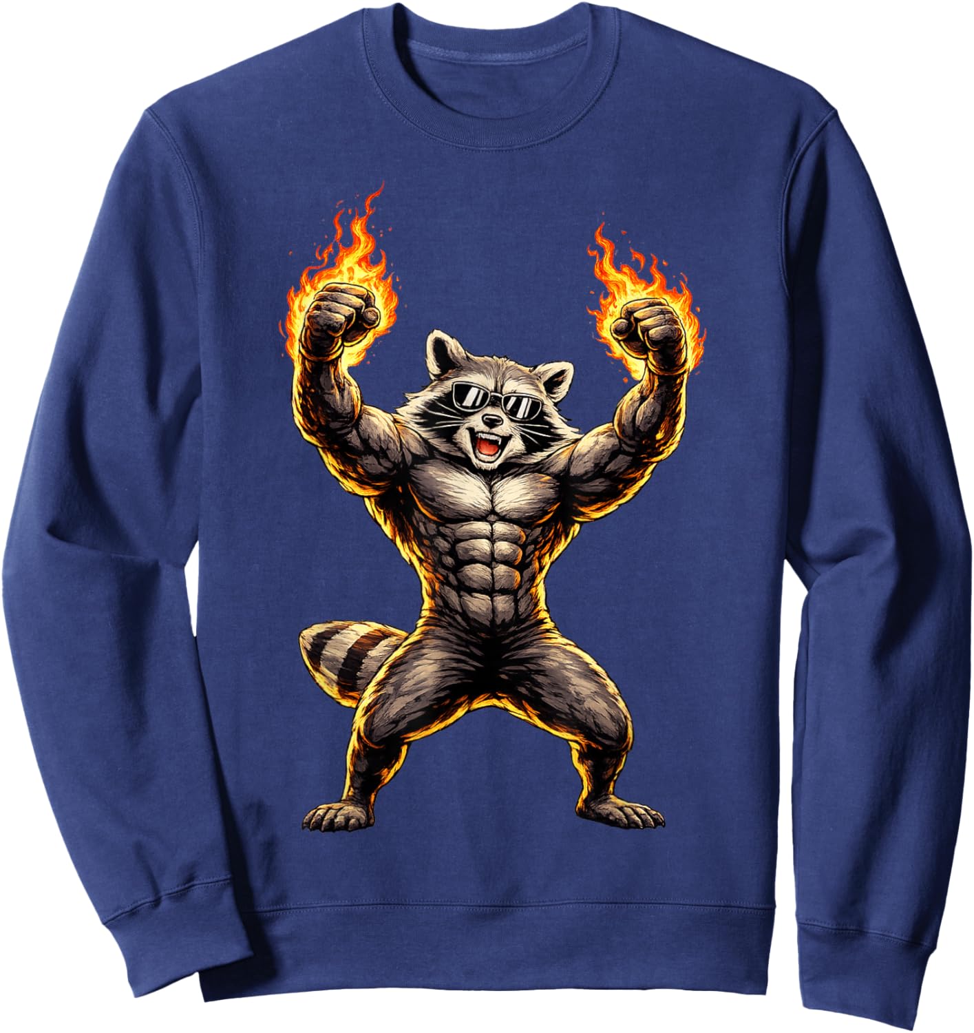 Flaming Muscle Raccoon Sweatshirt - Sweatshirt | Navy