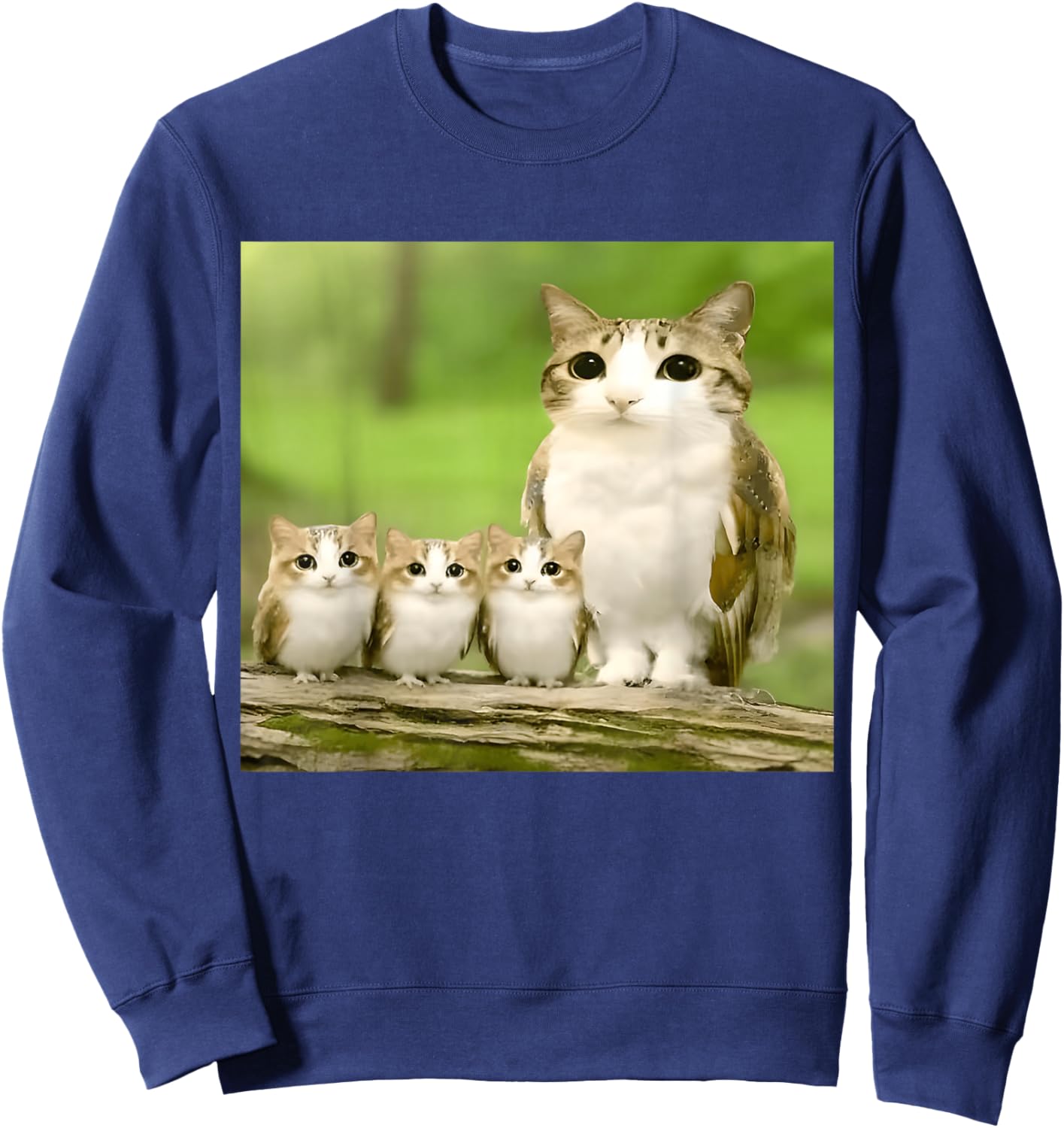 Meowl Mom with Babies meolws Funny cat owl Cute brainrot Sweatshirt - Sweatshirt | Navy