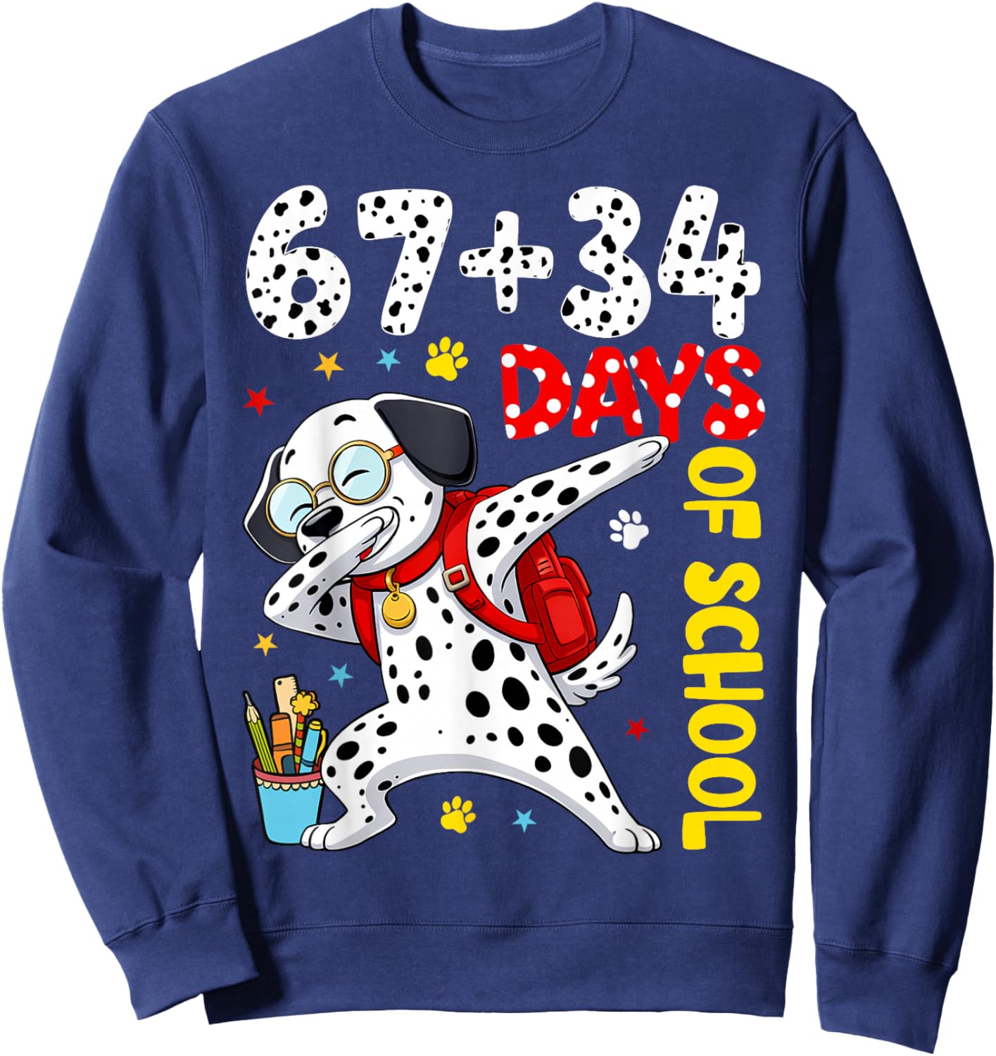 67 34 Days of School Dog Kids Boy Dabbing 100 Days of School Sweatshirt - Sweatshirt | Navy