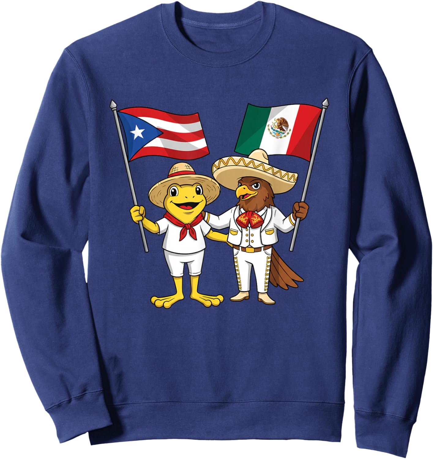 Latino Frog and Eagle Holding Puerto Rico Mexico Flags Cute Sweatshirt - Sweatshirt | Navy