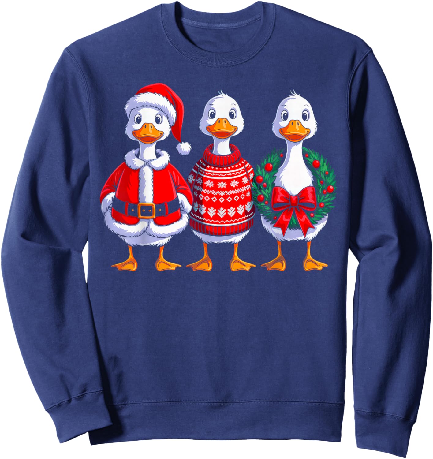 Duck Christmas Lights Santa Hat Xmas Pajamas Duck Lovers Sweatshirt - Sweatshirt | Navy