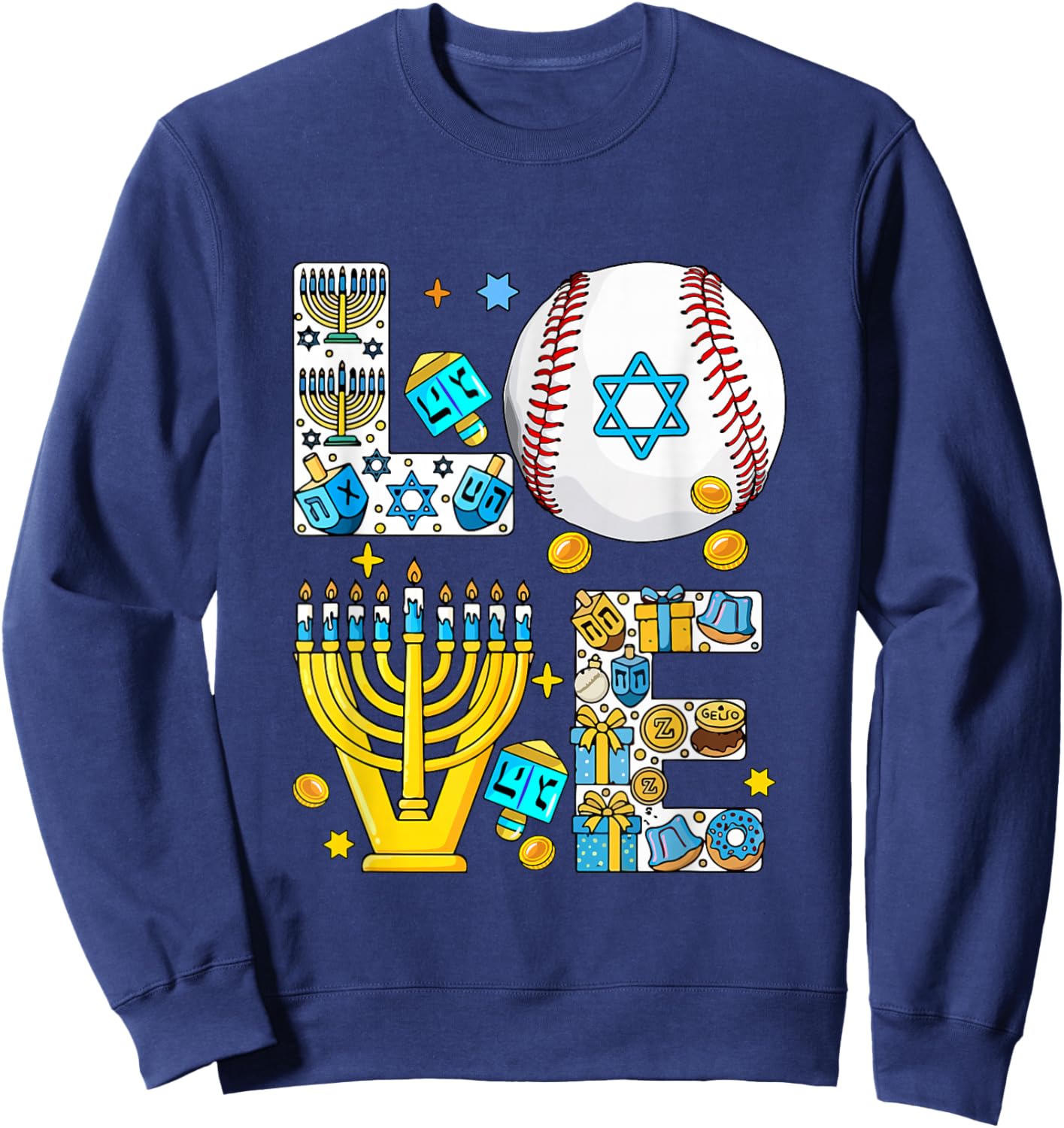 Love Hanukkah Menorah Costume Baseball Lover Player Team Sweatshirt - Sweatshirt | Navy