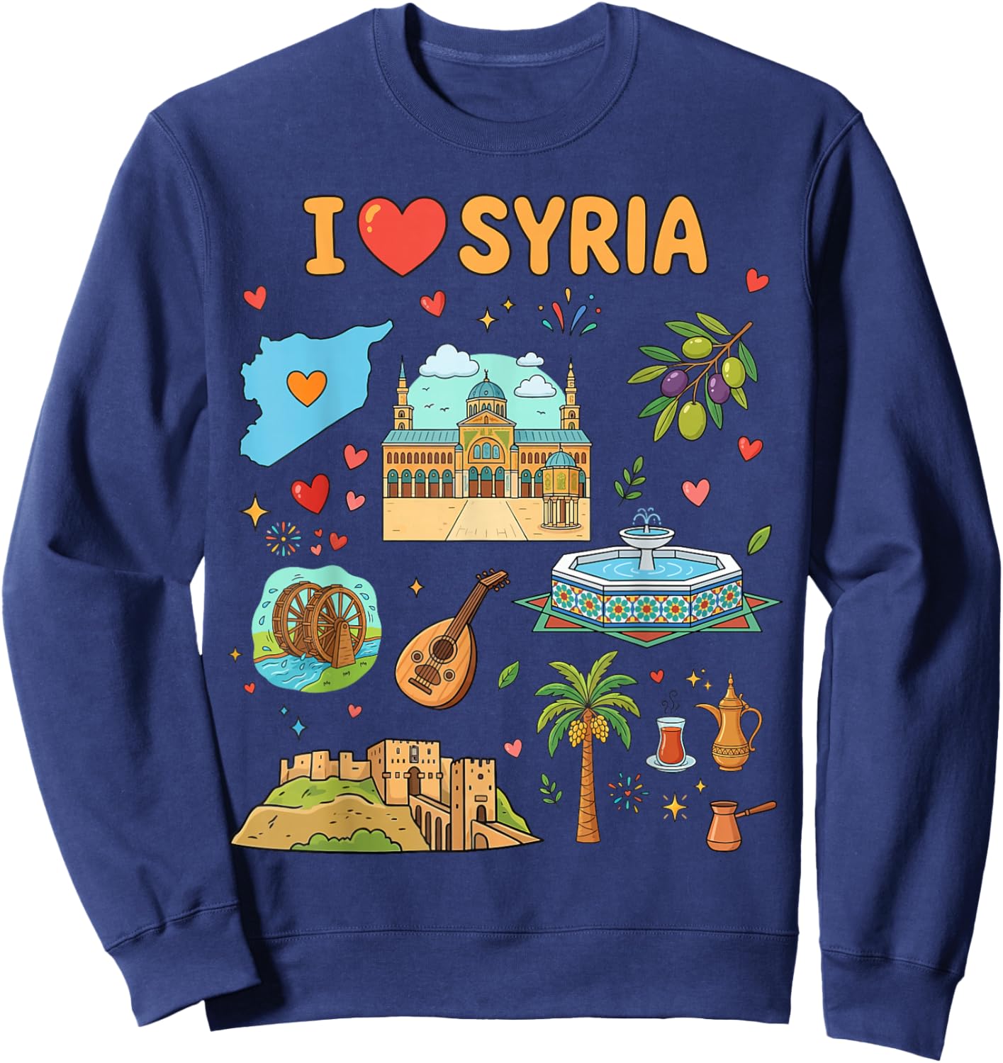 I Love Syria, Cute Cultural Icons Design, Syrian Heritage Sweatshirt - Sweatshirt | Navy