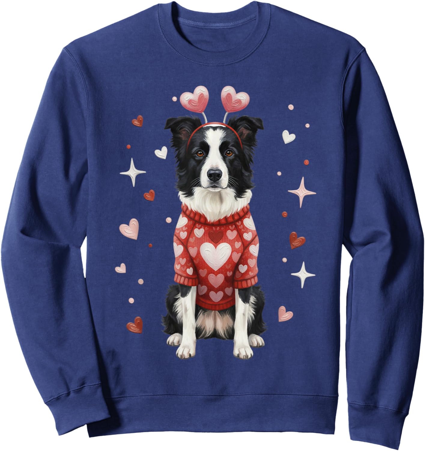 Cute Border Collie Valentine Heart Valentines Day Sweatshirt - Sweatshirt | Navy
