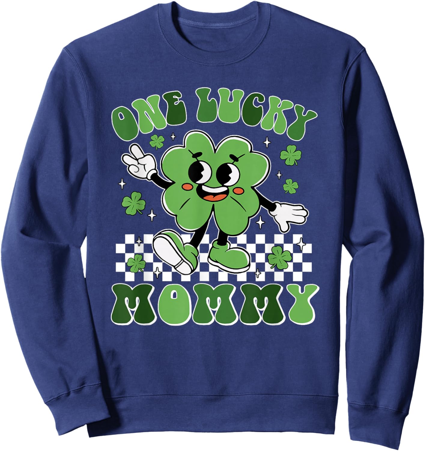 St Patricks Day Family Matching Groovy One Lucky Mommy Sweatshirt - Sweatshirt | Navy