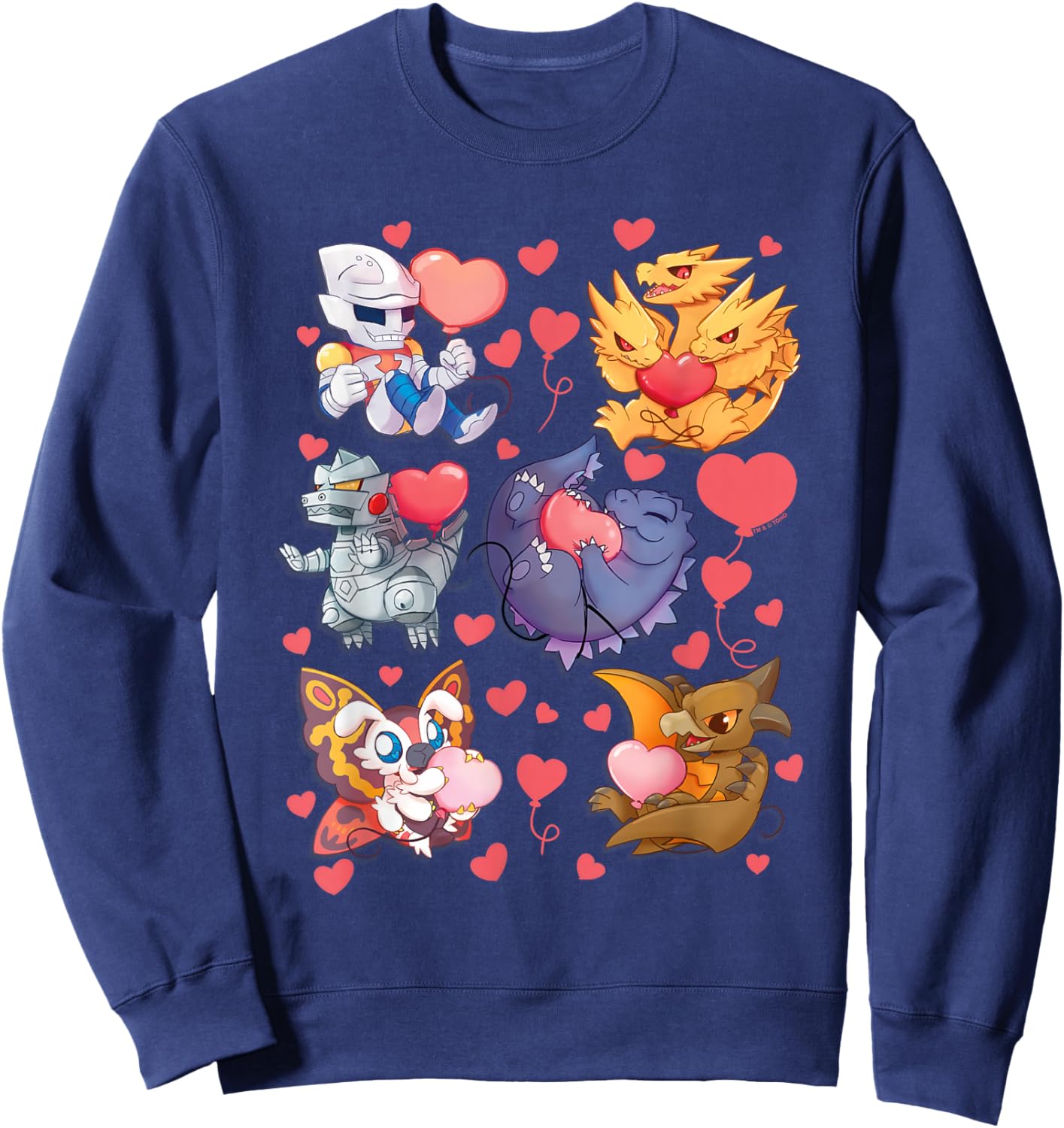 Godzilla Heart Character Collage Valentine's Day Love Kaiju Sweatshirt - Sweatshirt | Navy