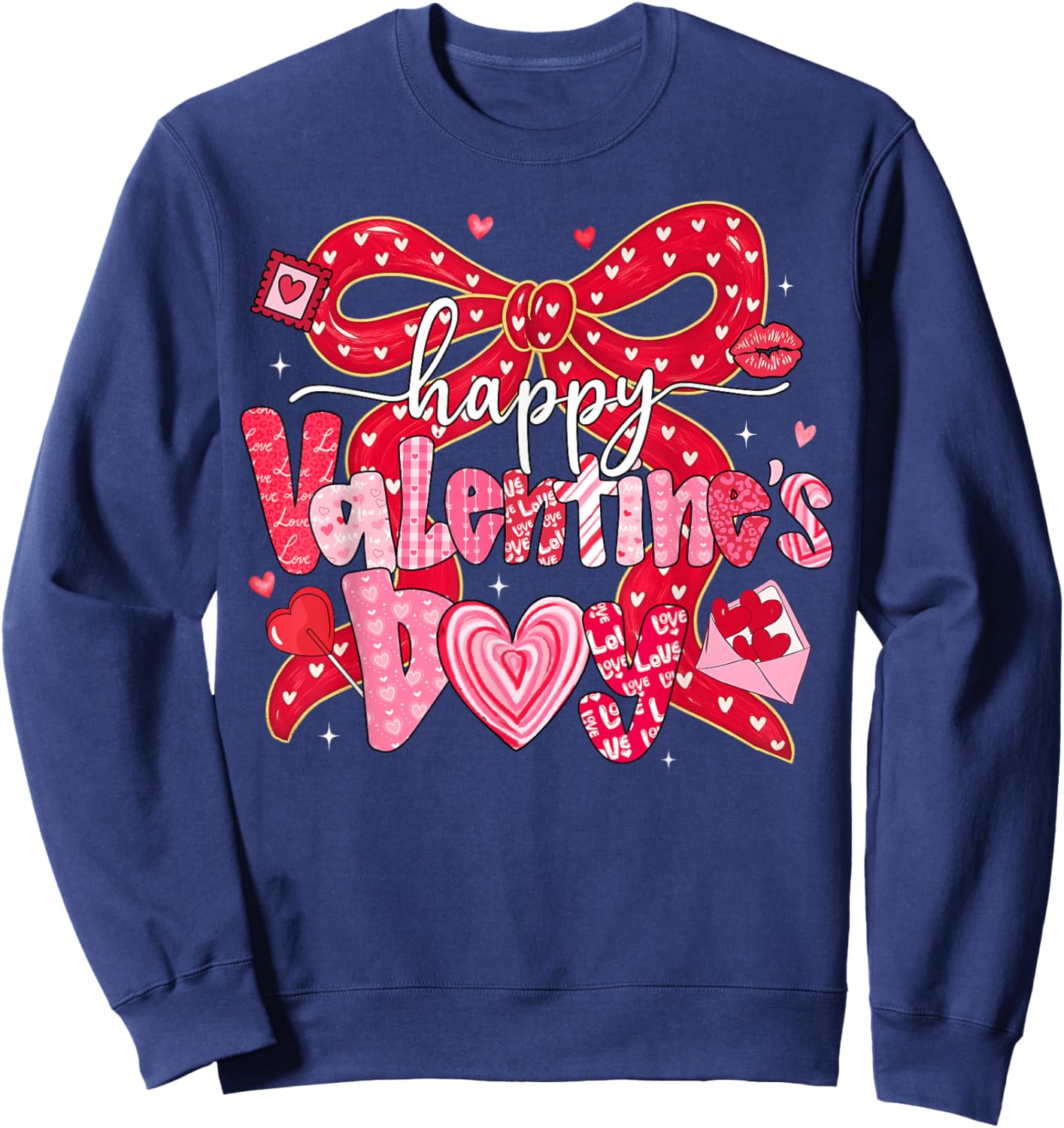 Coquette Bow Happy Valentine Heart Love Girl Women Kid Sweatshirt - Sweatshirt | Navy
