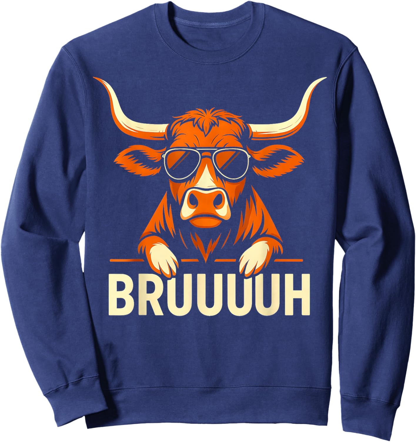 Vintage Retro Bruh Longhorn Meme Gift Women Kid Sweatshirt - Sweatshirt | Navy