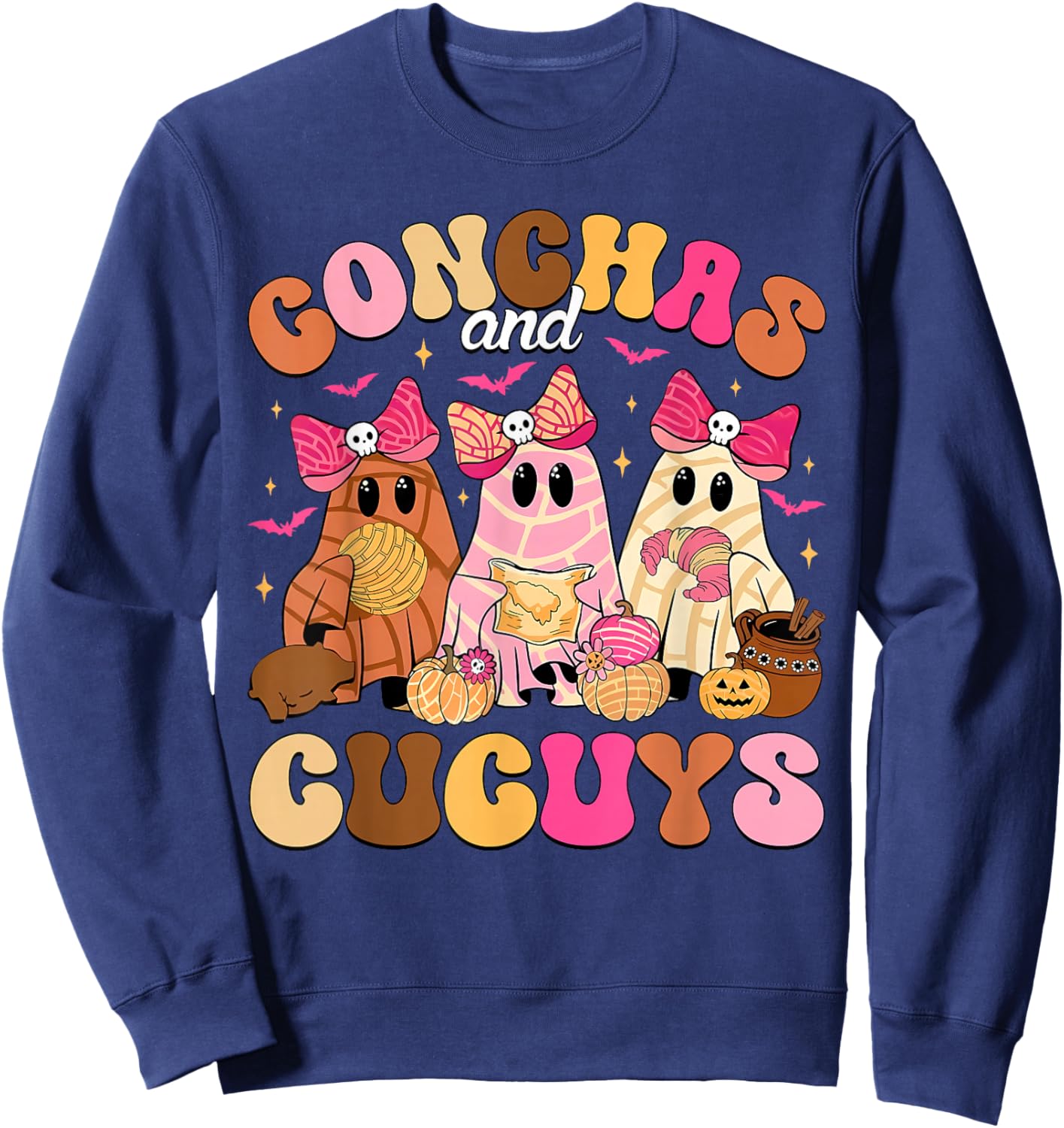 Cute Conchas and Cucuys Ghost Funny Mexican Halloween Ghost Sweatshirt - Sweatshirt | Navy