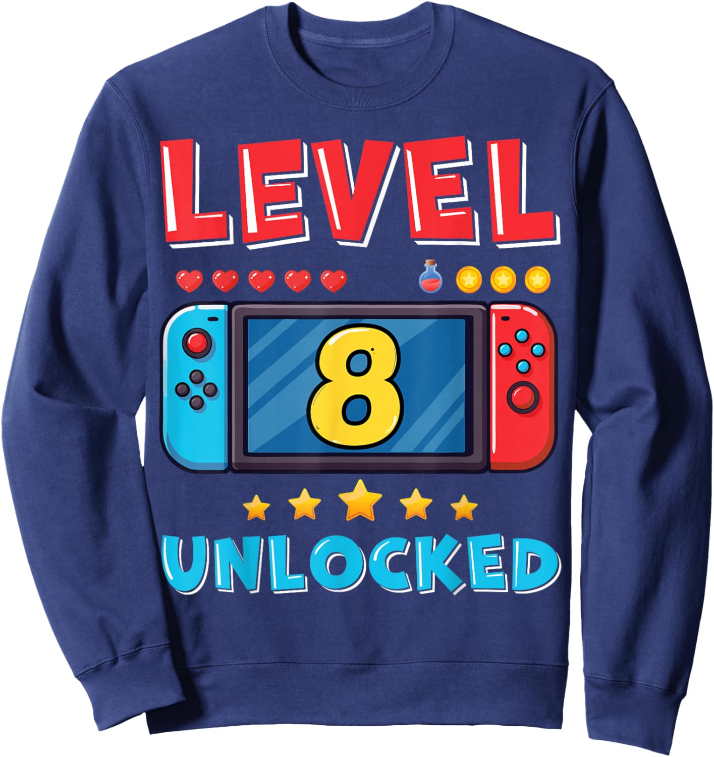 8 Year Old Bday Decorations Son Gamer Boy 8yr 8th Birthday Sweatshirt - Sweatshirt | Navy