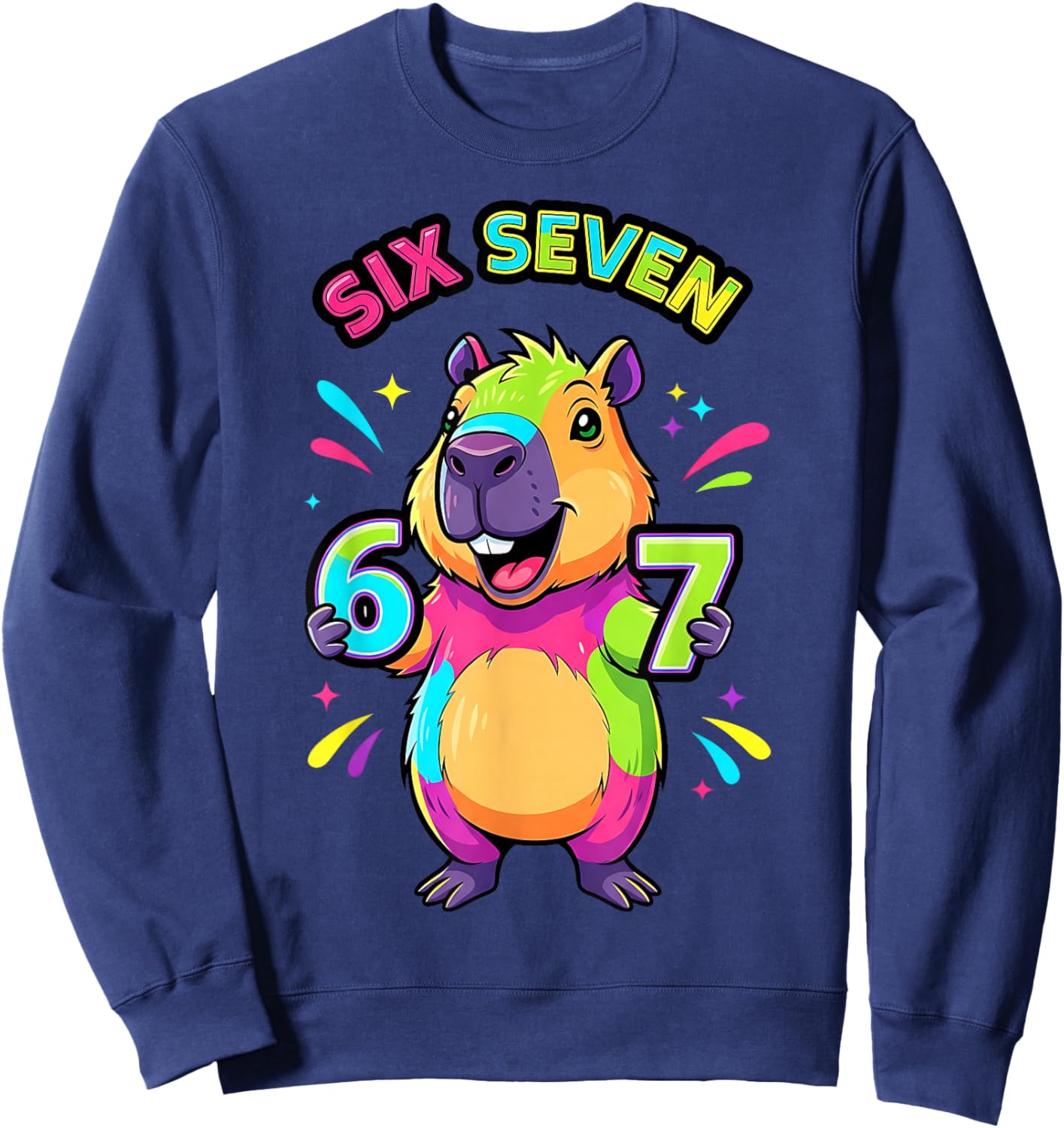 Funny Colorful Capybara Six Seven 67 Cartoon Kids Boys Sweatshirt - Sweatshirt | Navy