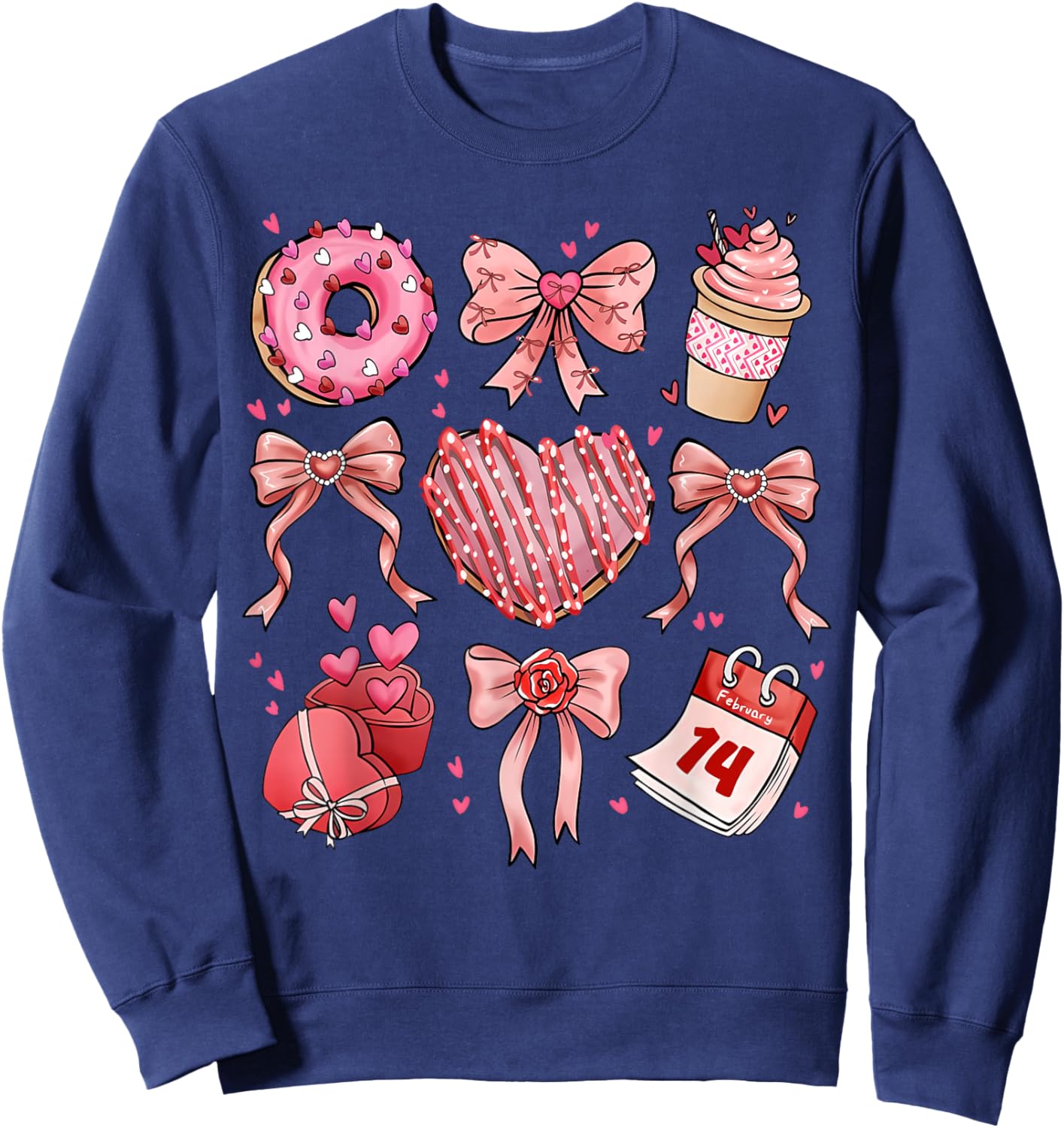 Coquette Bow Leopard Hearts Valentine Women Girl Girly Sweatshirt - Sweatshirt | Navy