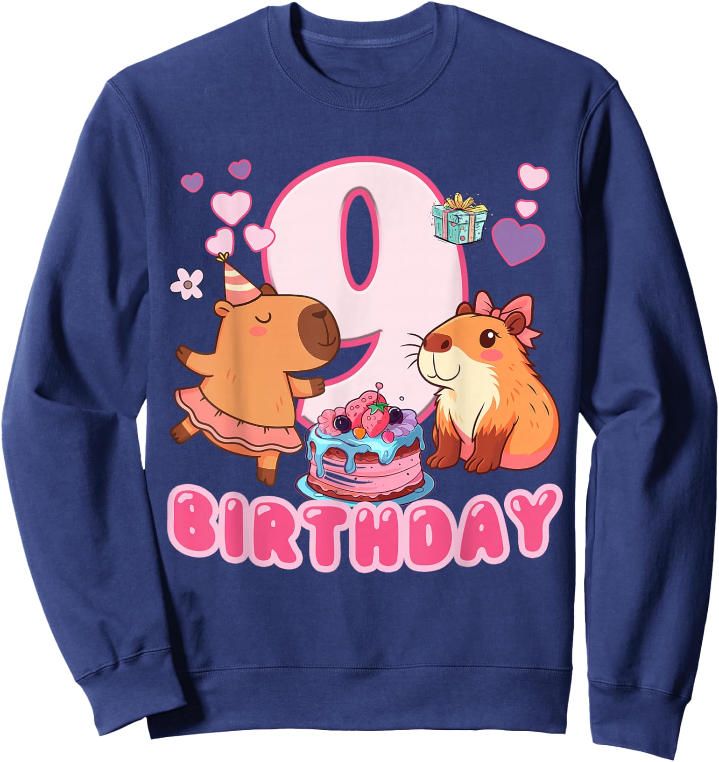 I'm 9 Year Old Capy Birthday to Me 9th Birthday Capybara Sweatshirt - Sweatshirt | Navy