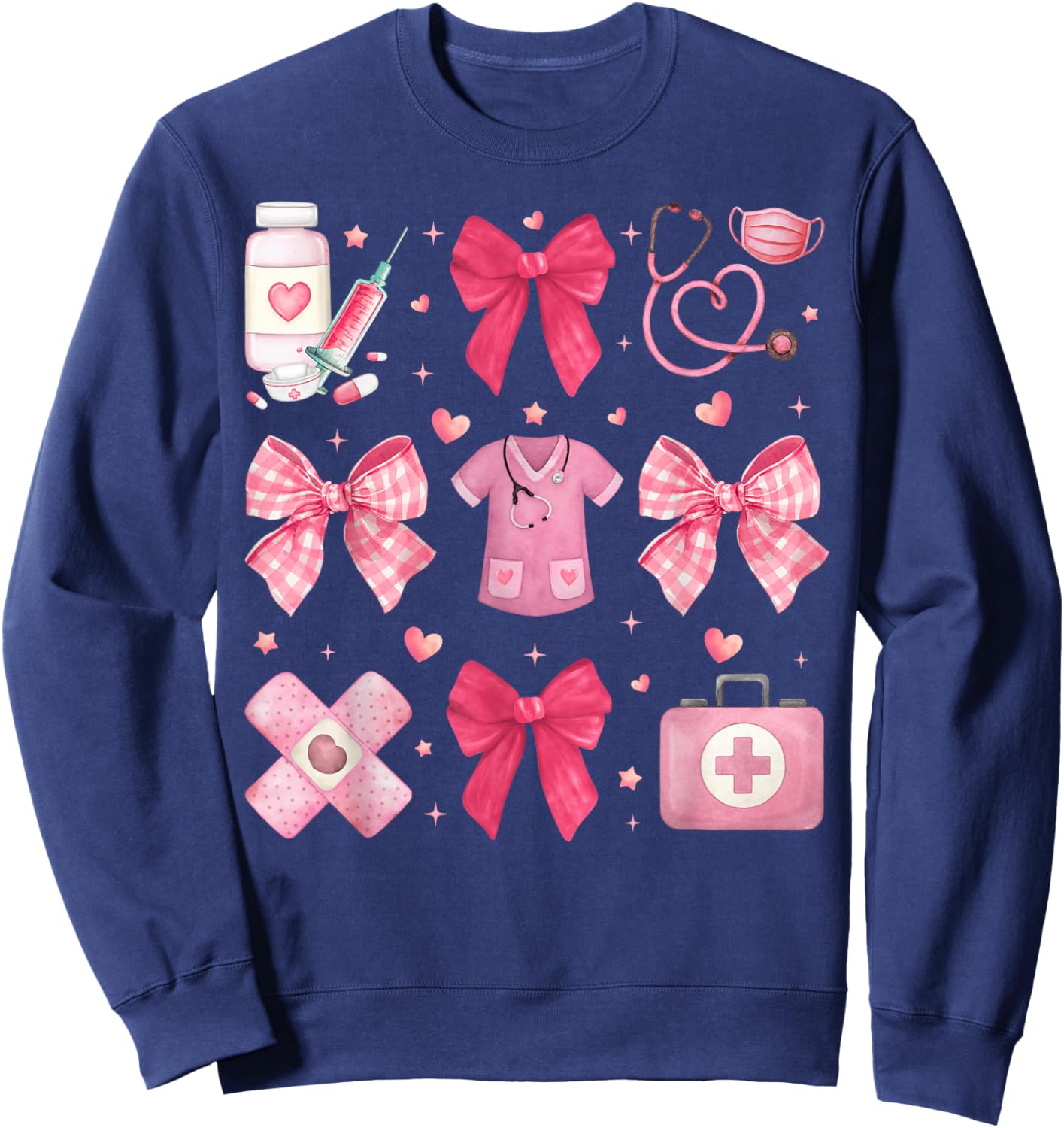 Nurse Valentines Coquette Bow Valentine Nursing RN PCT CNA Sweatshirt - Sweatshirt | Navy