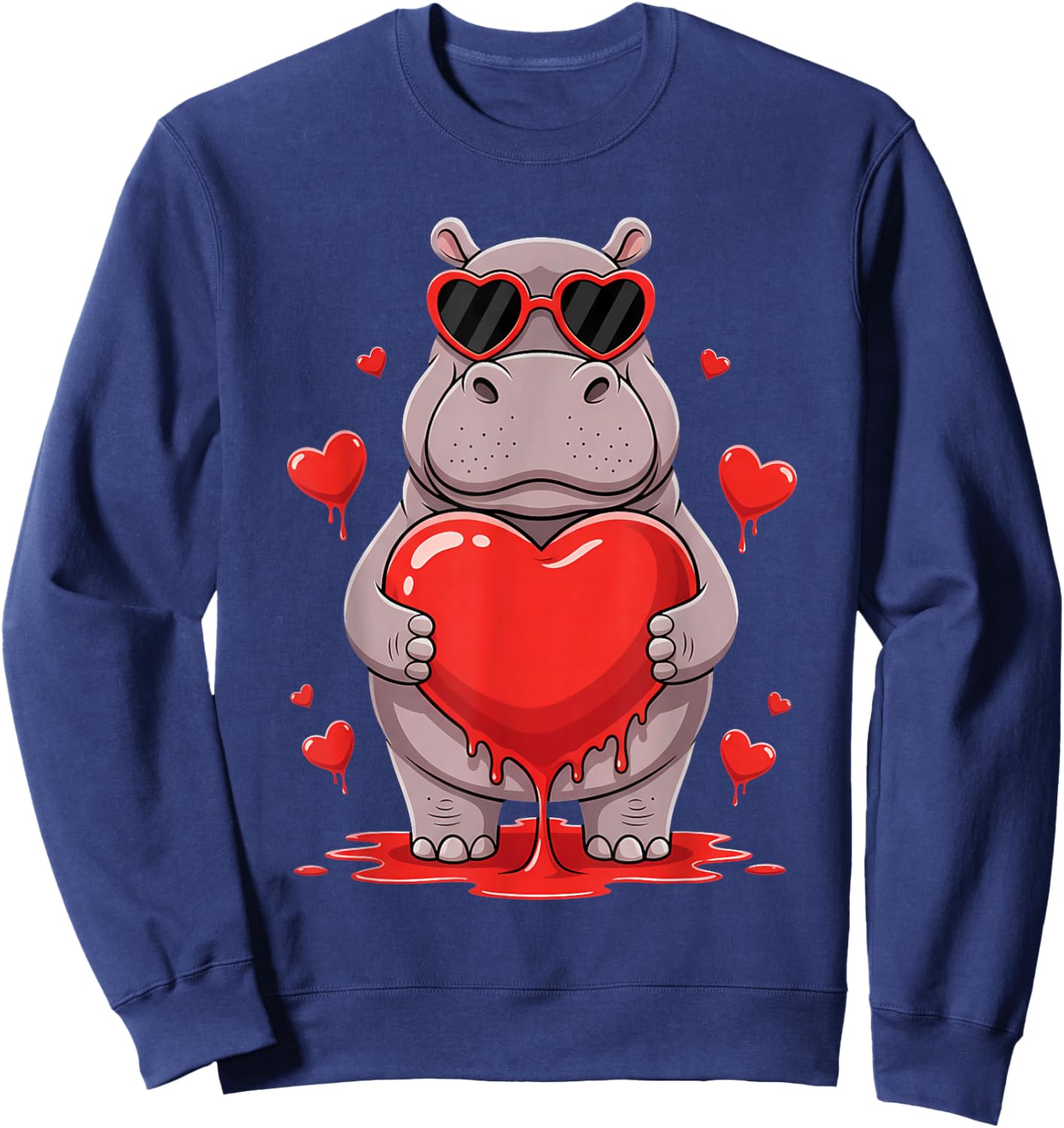 Valentines Day Cute Valentine Hippo Lover Sweatshirt - Sweatshirt | Navy