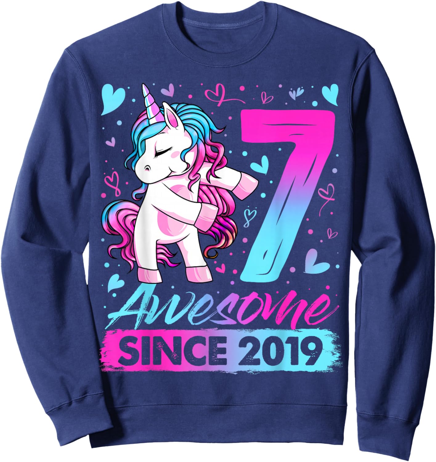 7th Birthday Shirt Girl 7 Year Old Gifts 7 Birthday Girl Sweatshirt - Sweatshirt | Navy