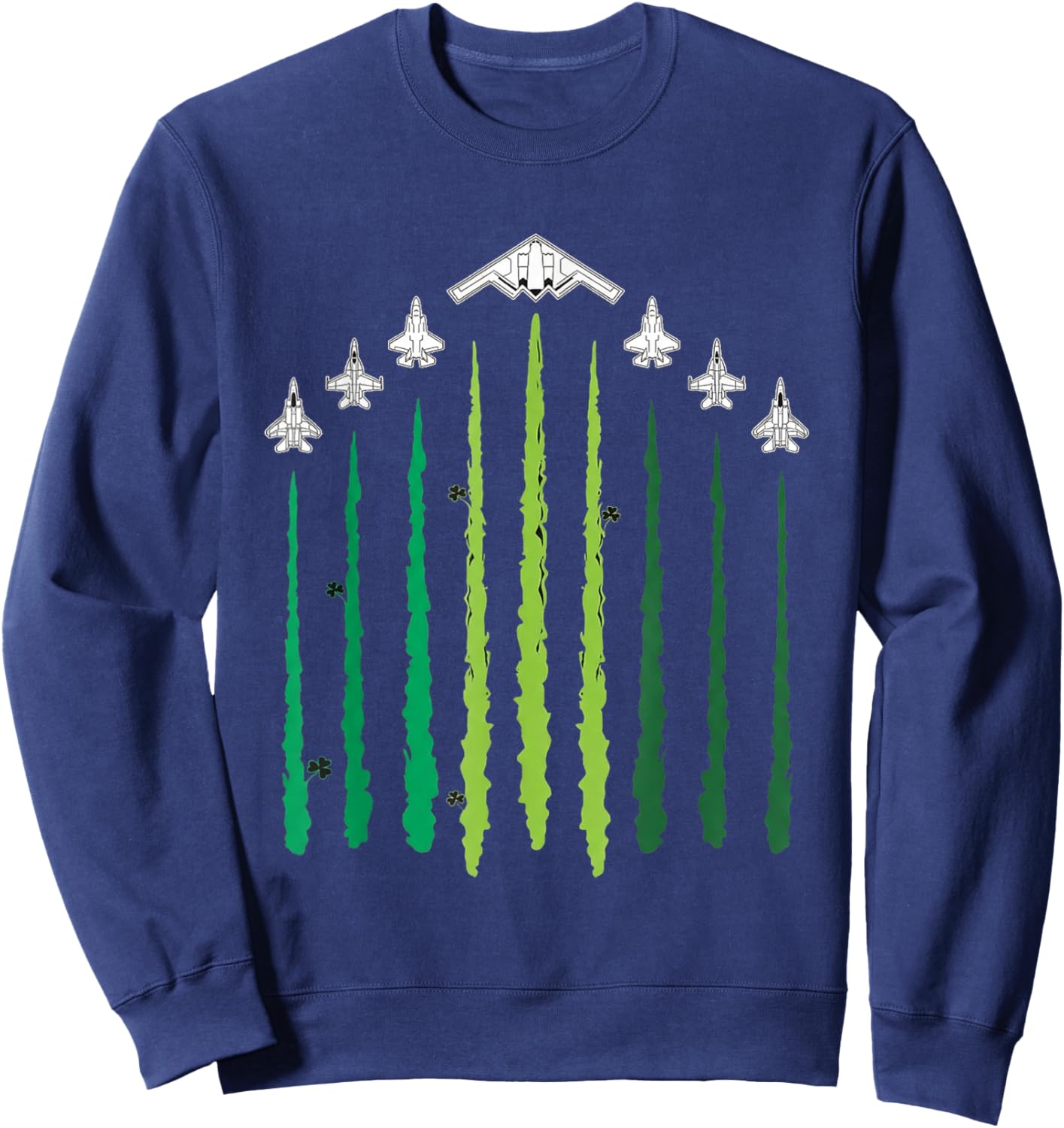Lucky Stealth Bomber Shamrock Jet Formation St Patricks Day Sweatshirt - Sweatshirt | Navy