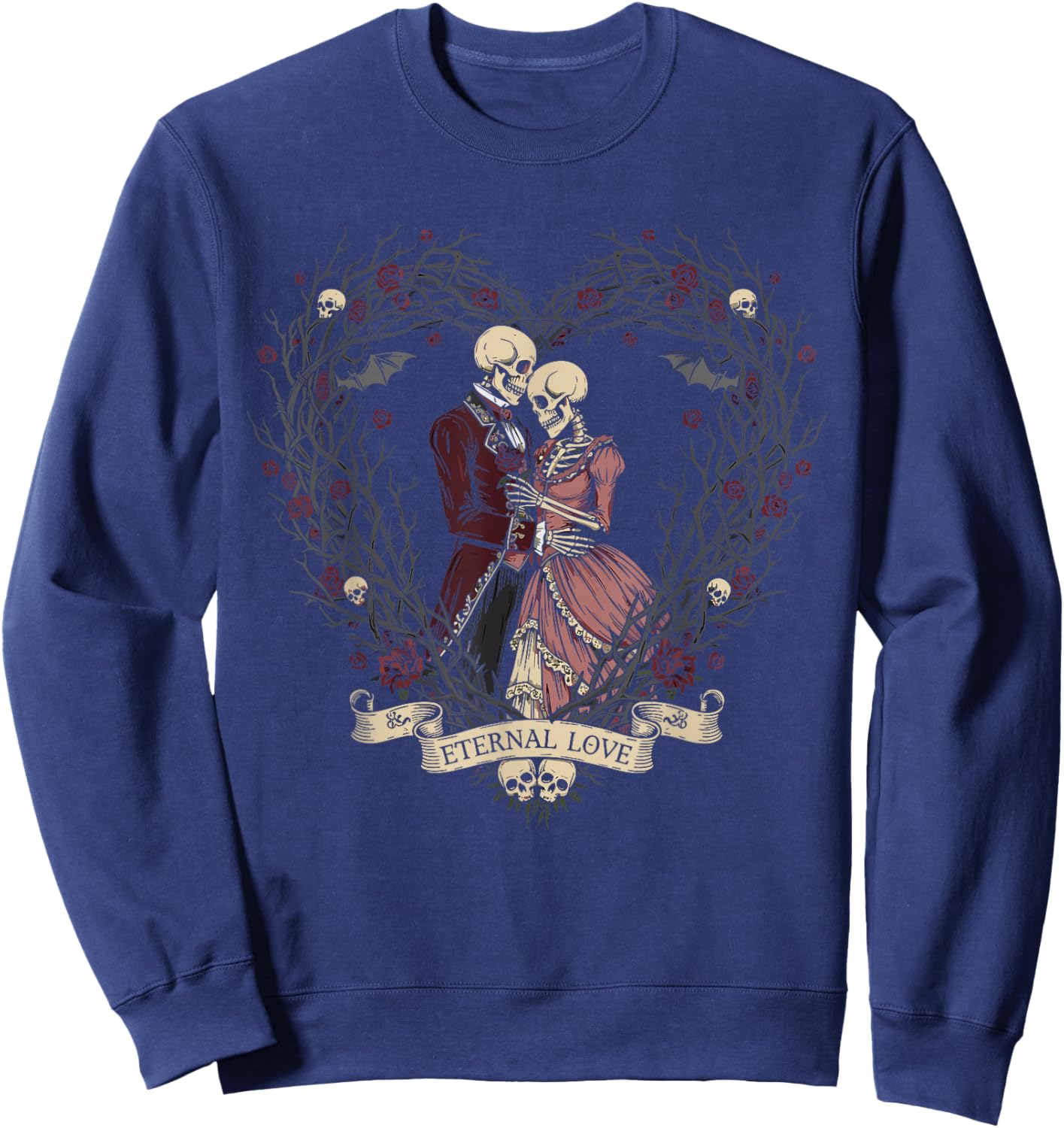 Victorian Gothic Skeleton Thorn Heart Couple Anti Valentine Sweatshirt - Sweatshirt | Navy